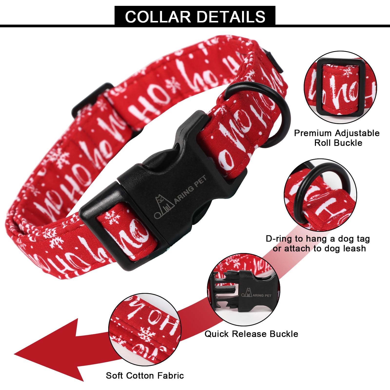 Christmas Dog Collar Cute Red Snowflakes Dog Collar, Adjustable Cotton Christmas Dog Collars Puppy Collar for Small Medium Large Dogs