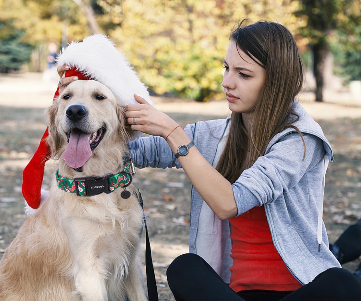 Christmas Cotton Dog Collar, Green Santa Christmas Dog Collar Durable Soft Fabric Pet Dog Collar Cute Puppy Necklace for Small Medium Large Dog