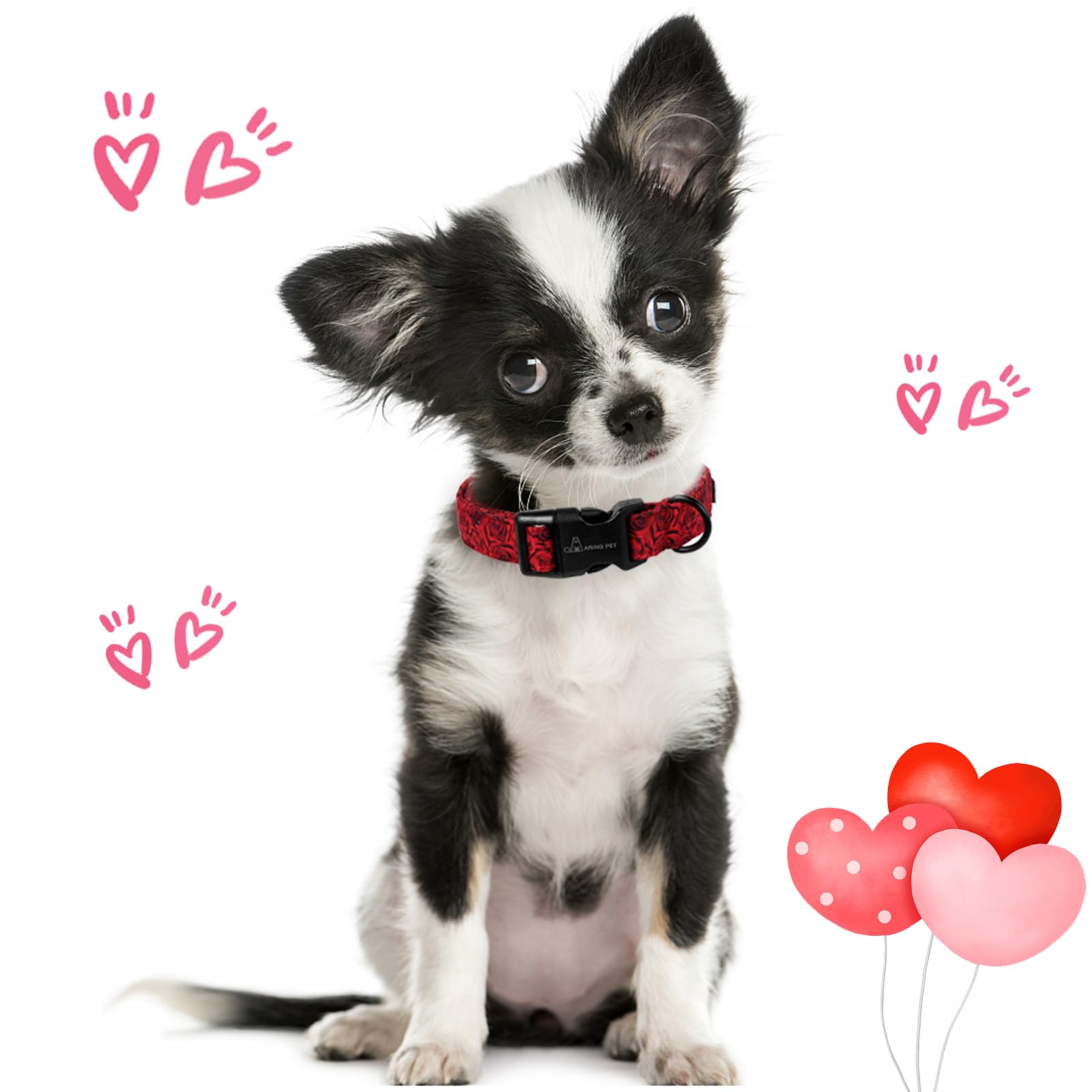 Valentine's Day Dog Collar-Cotton Red Rose Dog Collars, Adjustable Valentine Pet Collars Puppy Collar with Quick Release Buckle