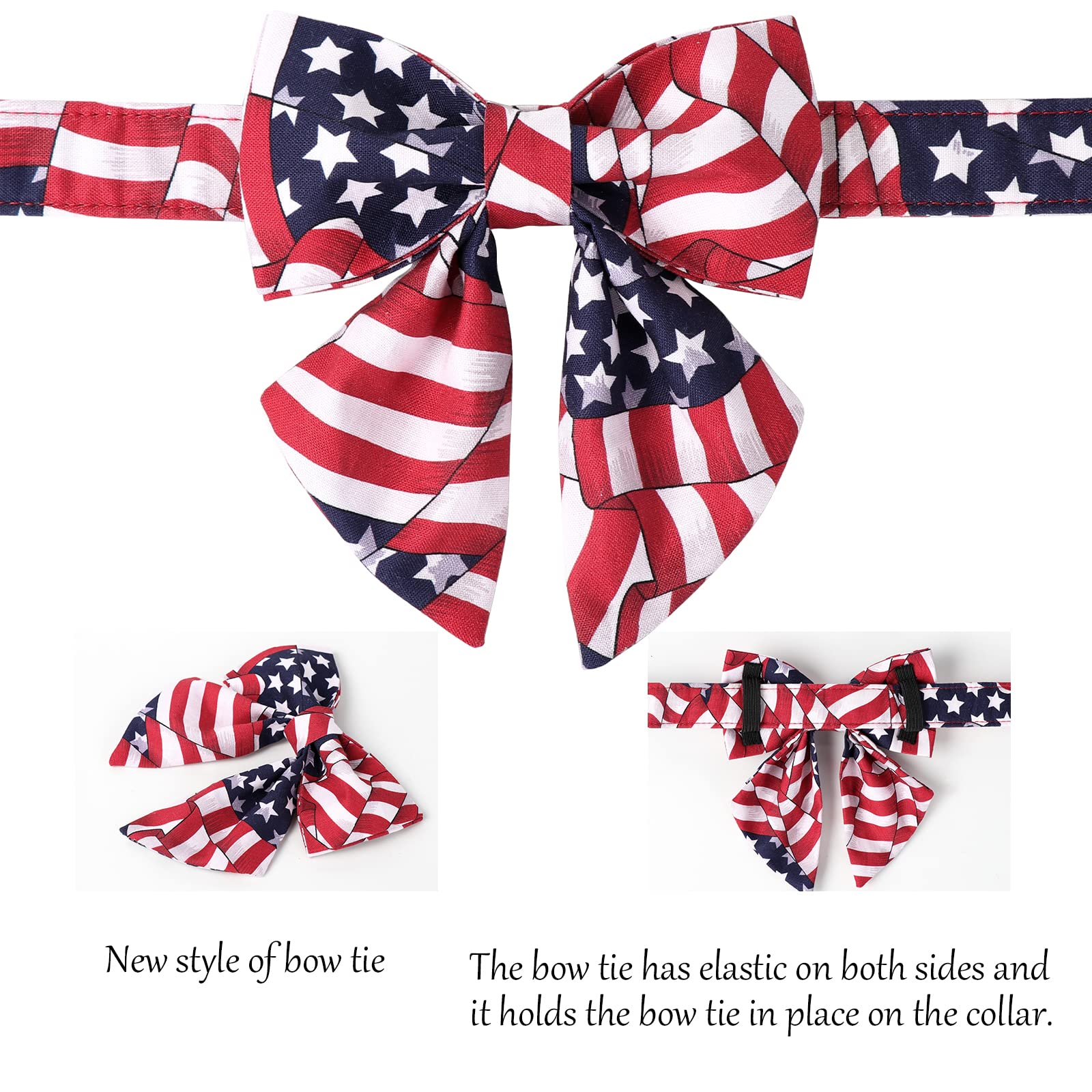 4th of July,Adjustable American Flag Collar with Sailor Bow