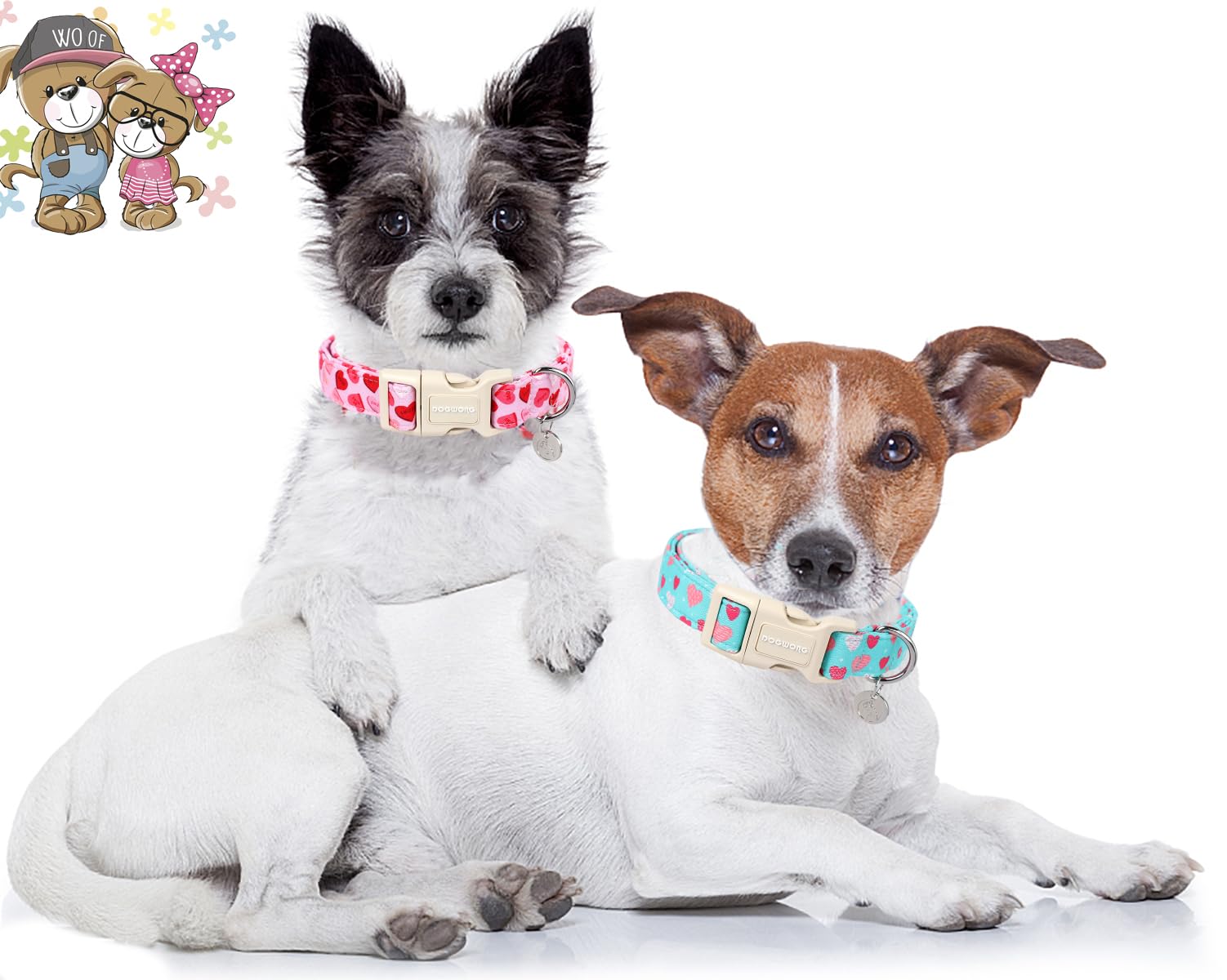 Valentine's Day Dog Collar - Blue Heart Adjustable Cotton Heart Dog Collar - Perfect Dog Collar for Small Medium Large Dogs