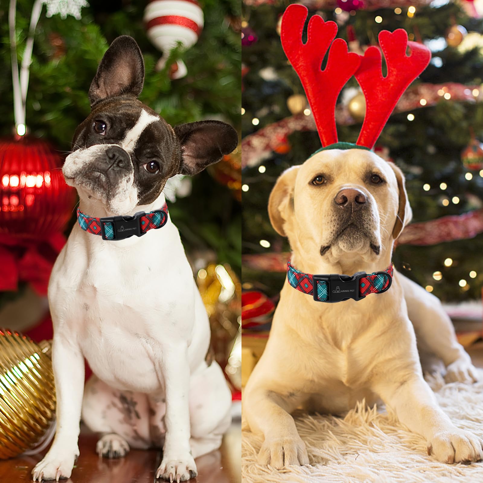 Christmas Dog Collar-Cotton Lightweight Red Green Plaid Dog Collars, Adjustable Christmas Pet Collar Puppy Collars with Quick Release Buckle