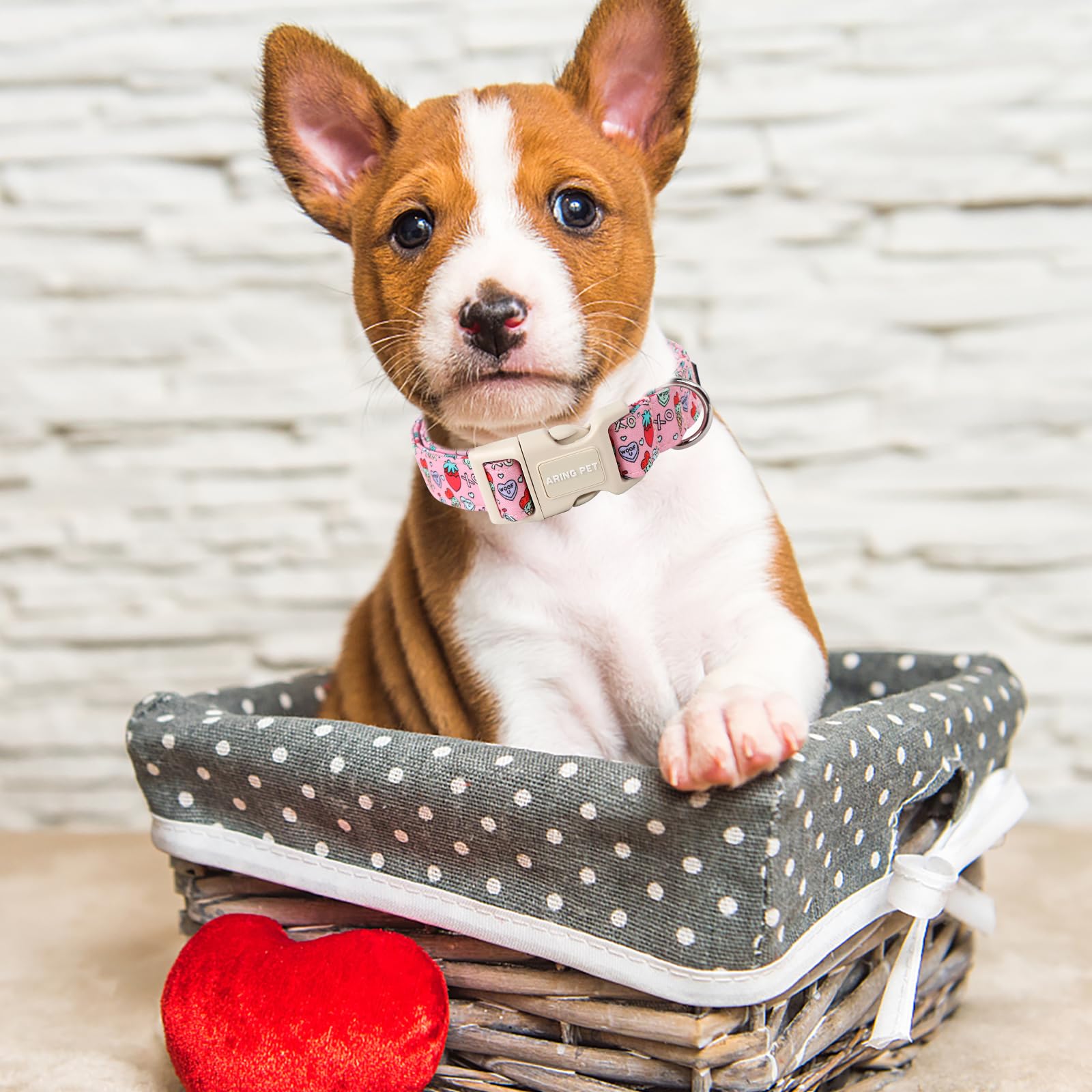 Valentine's Day Dog Collar-Cotton Pink Girl Dog Collars, Adjustable Valentine Pet Collars Puppy Collar with Quick Release Buckle for Girl&Boy Dogs