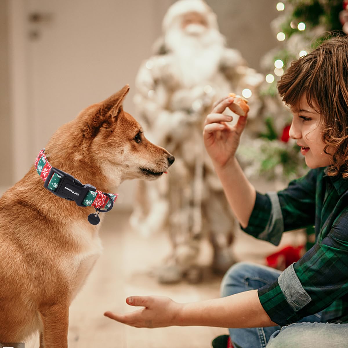 Christmas Cotton Dog Collar, Red Green Stripe Christmas Dog Collar Durable Soft Fabric Pet Dog Collar Cute Red Puppy Necklace for Small Medium Large Dog