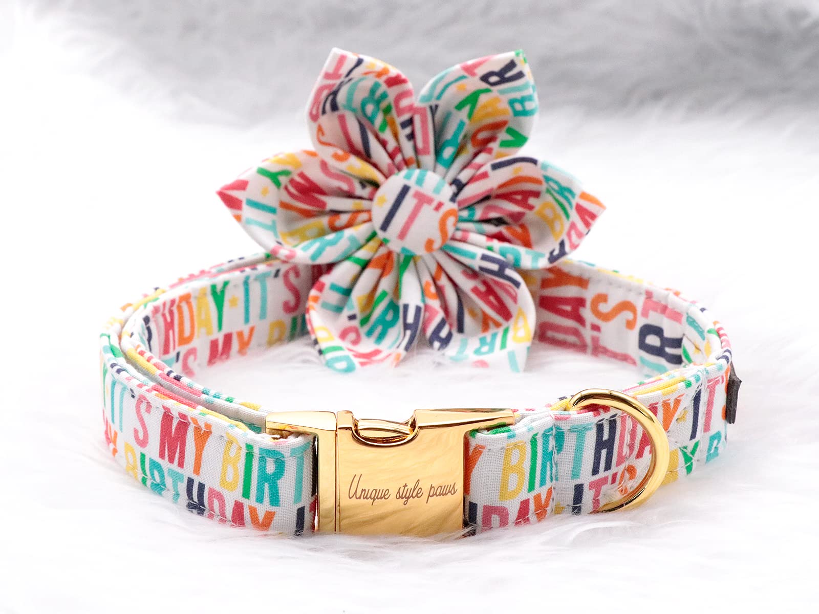 Adjustable Birthday Dog Collar Flower Pattern