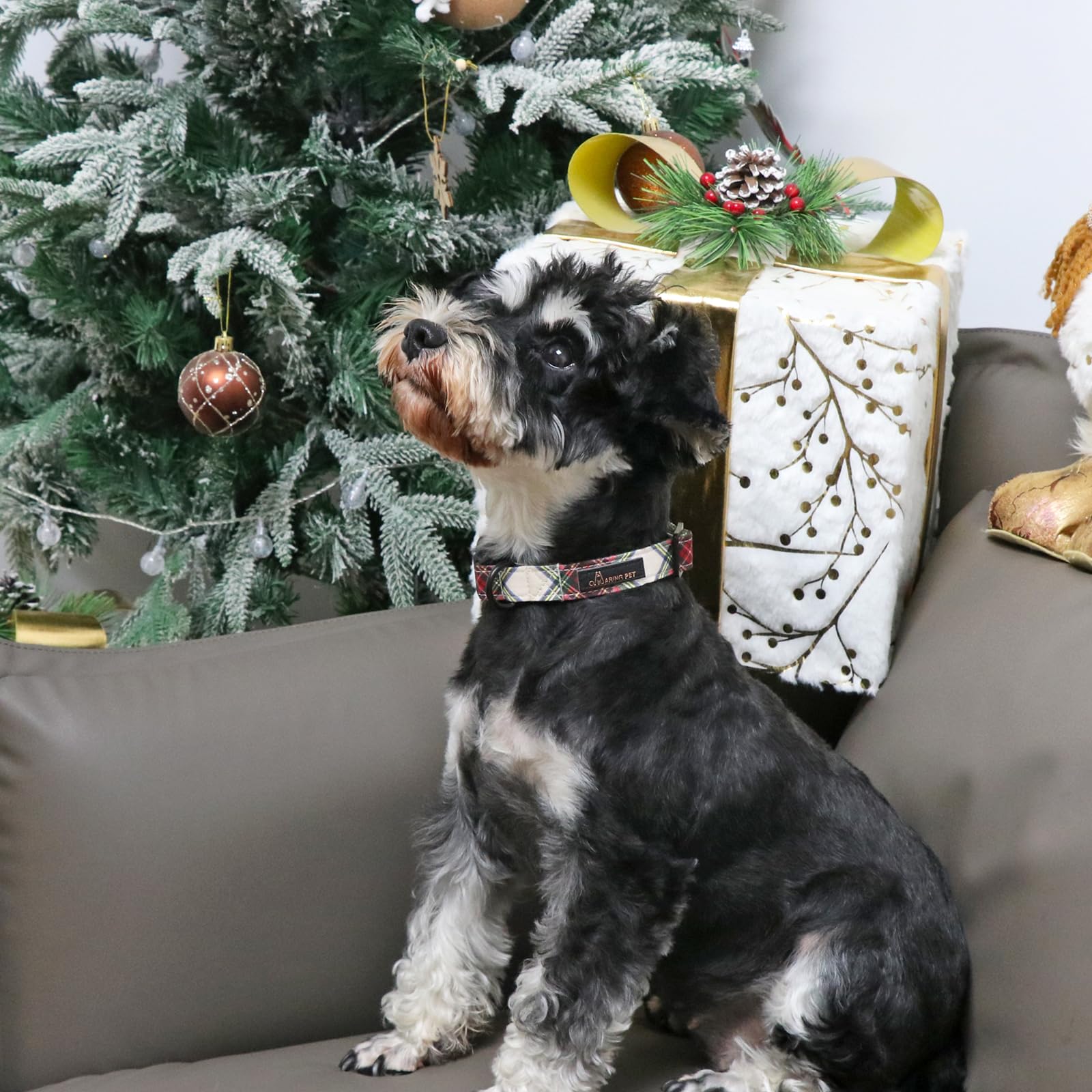 Christmas Dog Collar Cute Plaid Dog Collar, Cotton Lightweight Christmas Small Dog Collars Puppy Collar for Small Medium Large Dogs