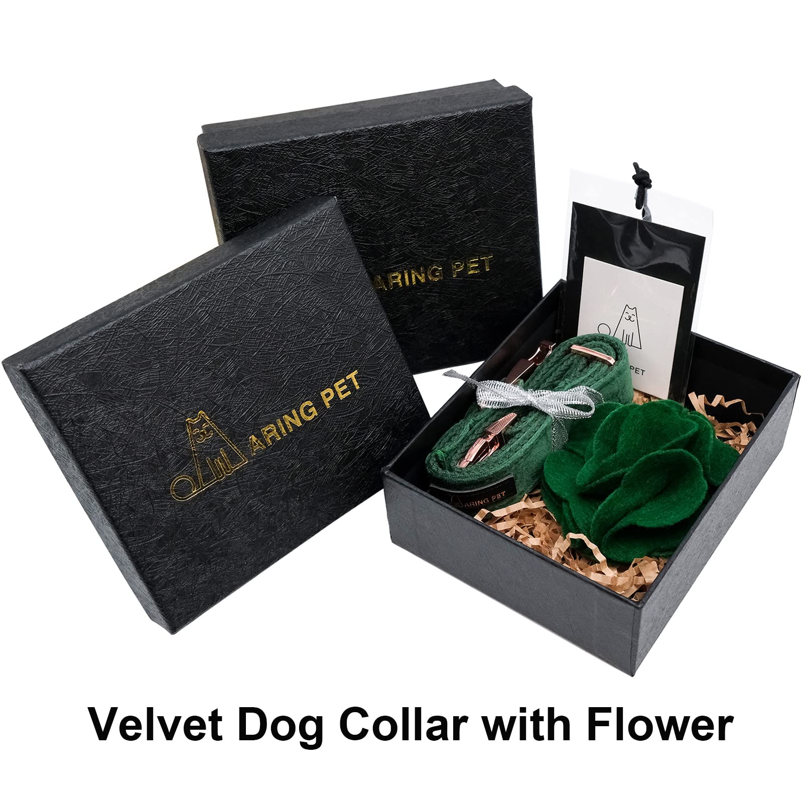 Velvet Dog Collar, Cute Christmas Dog Collar with Felt Flower, Adjustable Green Dog Collars Flower with Metal Buckle for Small Medium Large Dogs