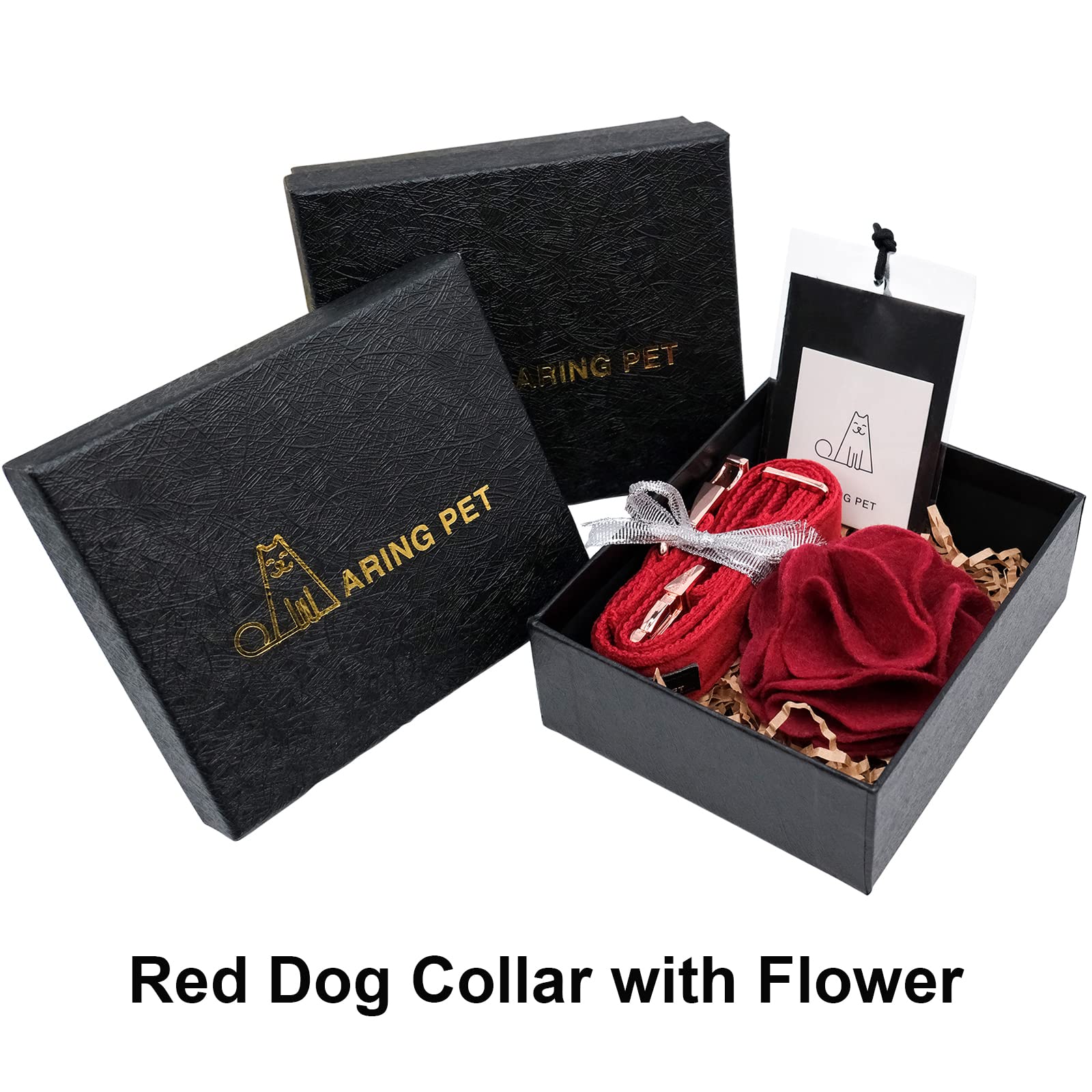 Velvet Dog Collar, Adorable Christmas Dog Collar with Felt Flower, Comfortable Red Girl Dog Collars with Metal Buckle for Small Medium Large Dogs
