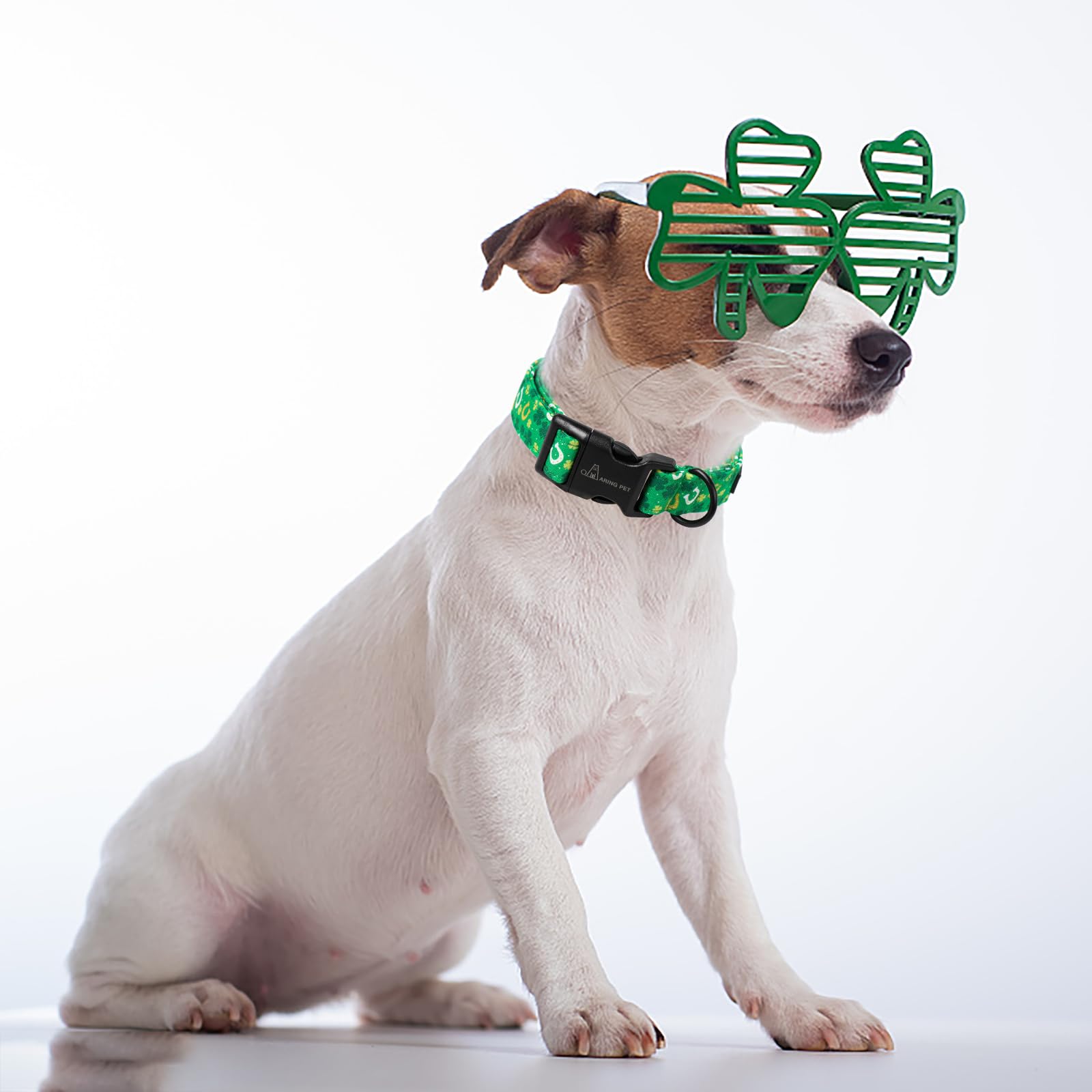 St Patrick's Day Dog Collar-Cotton Clovers Dog Collar, Adjustable Shamrock Pet Collar Trefoil Puppy Collars with Quick Release Buckle