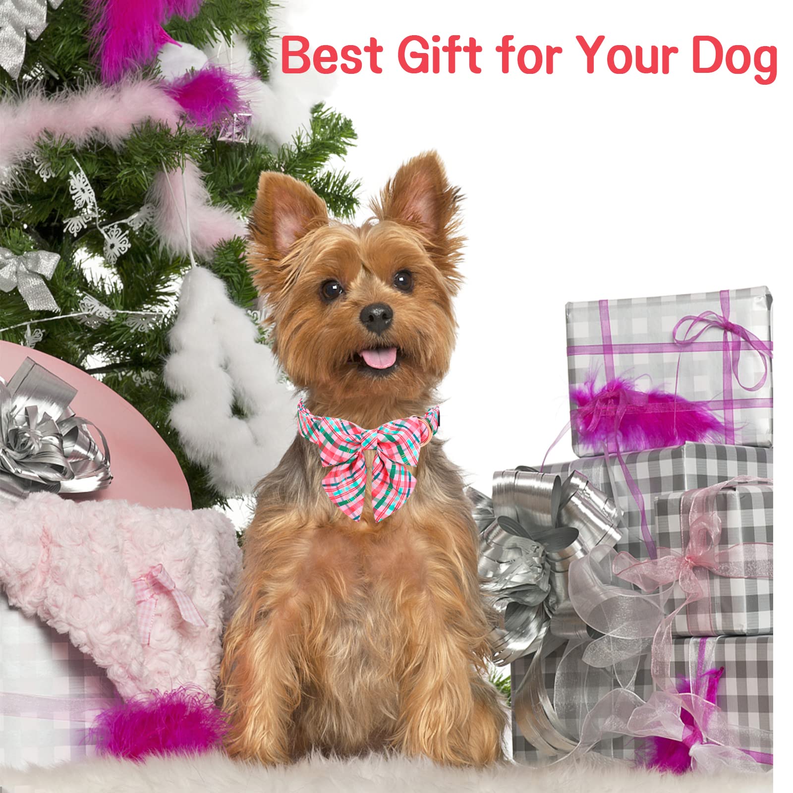 Pink & Green Plaid Dog Collar with Sailor Bow