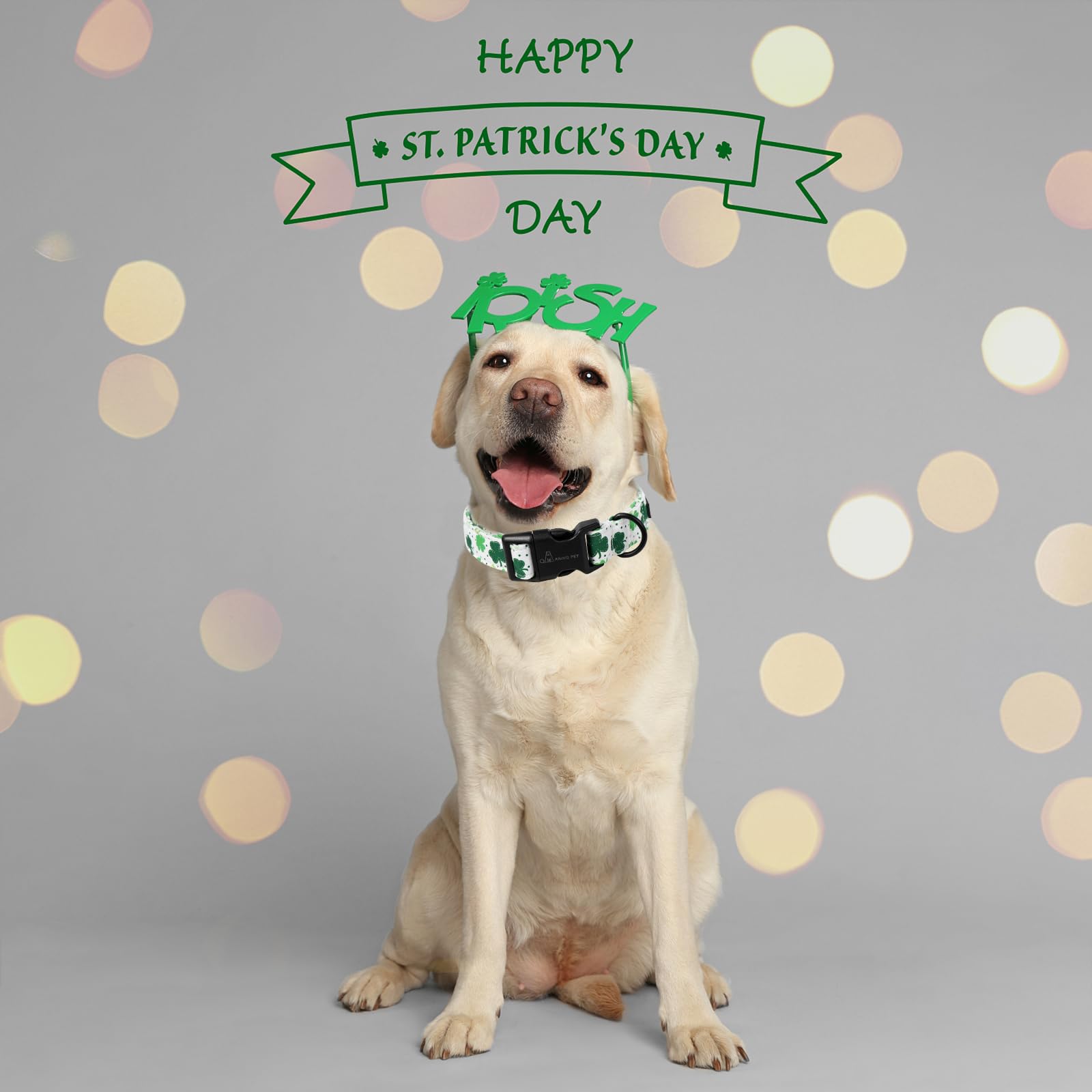 St Patrick's Day Dog Collar-Cute Clovers Dog Collar, Adjustable Cotton Shamrock Pet Collar Puppy Collars with Quick Release Buckle