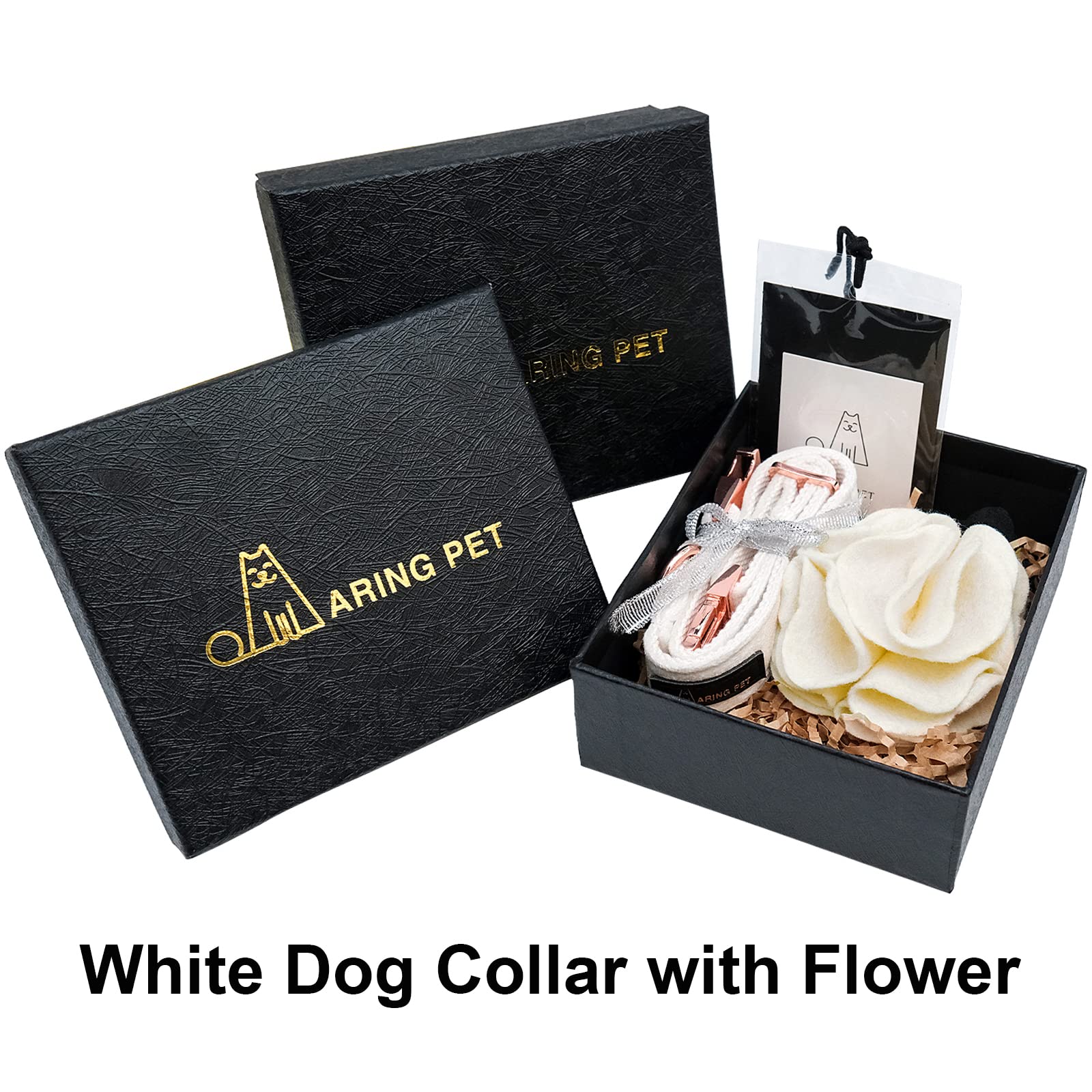 Velvet Dog Collar, Soft White Dog Collar with Felt Flower, Adjustable Wedding Dog Collars Flower with Metal Buckle for Small Medium Large Dogs