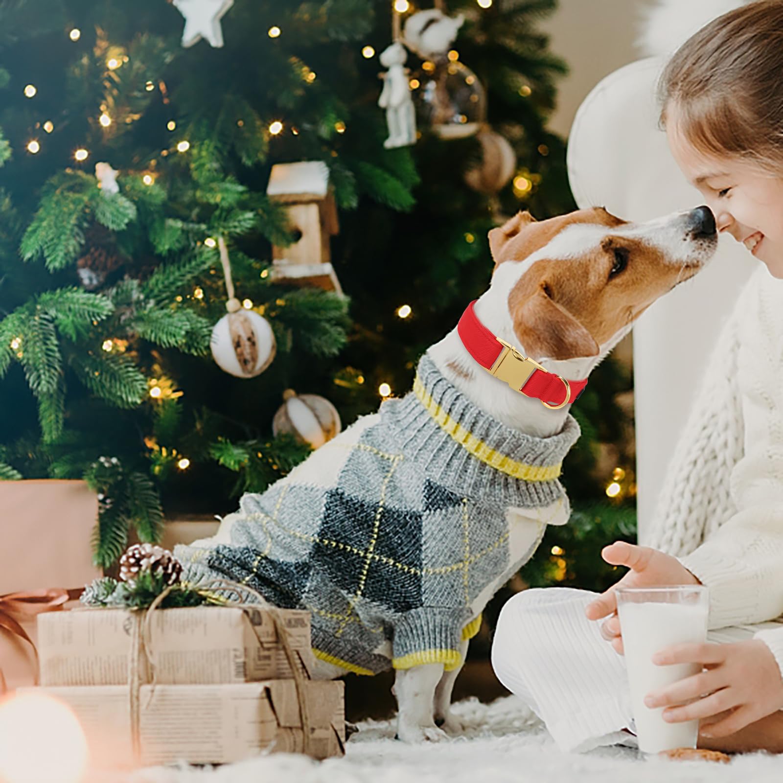 Christmas Collars for Dogs Cotton Soft Red Dog Collar with Metal Buckle Winter Dog Collar Adjustable for Small Medium Large Dog