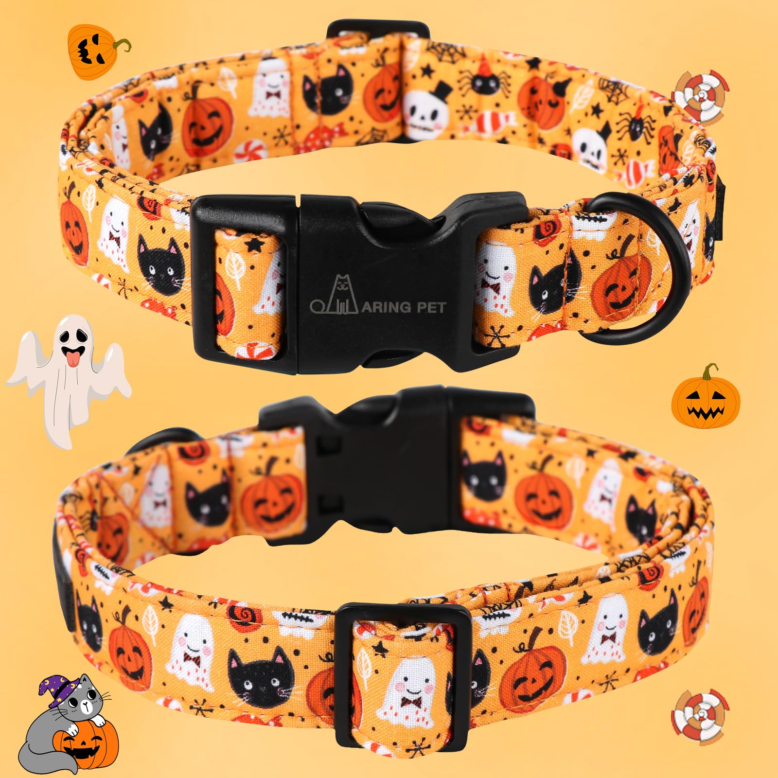 Halloween Dog Collar-Cute Pumpkin Dog Collar for Small Dogs, Adjustable Halloween Ghost Dog Collars for Small Medium Large Female and Male Dogs