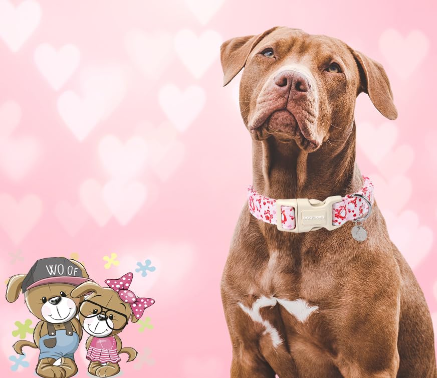 Valentine's Day Dog Collar, Adjustable Durable Pink Heart Dog Collar Cute Dog Collar for Small Medium Large Dogs