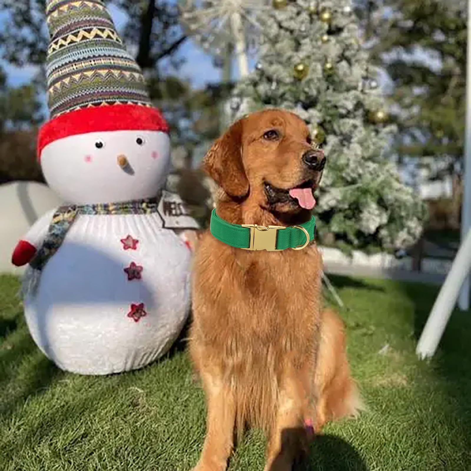 Christmas Collars for Dogs Cotton Soft Green Dog Collar with Metal Buckle Winter Dog Collar Adjustable for Small Medium Large Dog