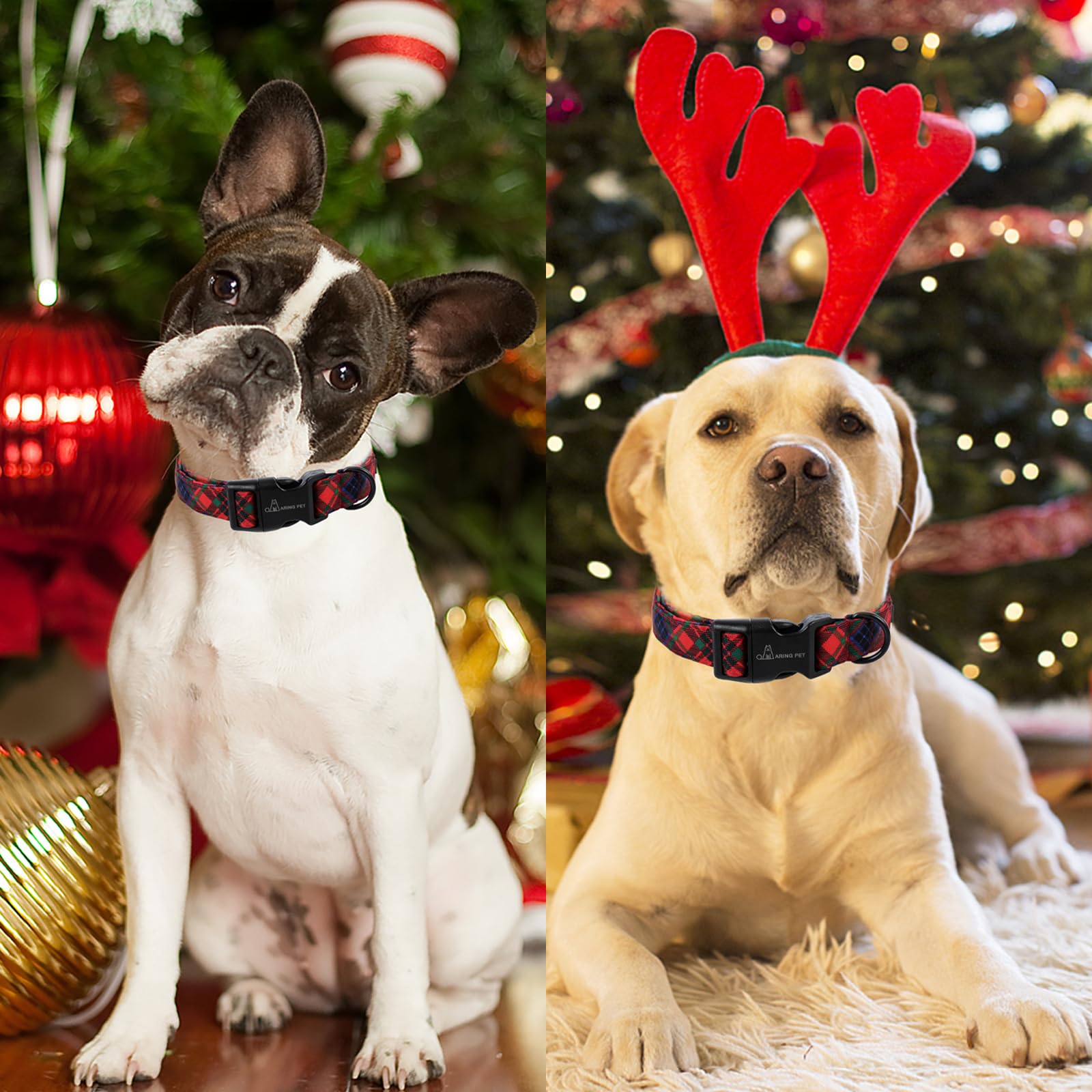 Christmas Dog Collar-Cotton Lightweight Dog Collars, Adjustable Christmas Plaid Pet Collars Puppy Collar with Quick Release Buckle