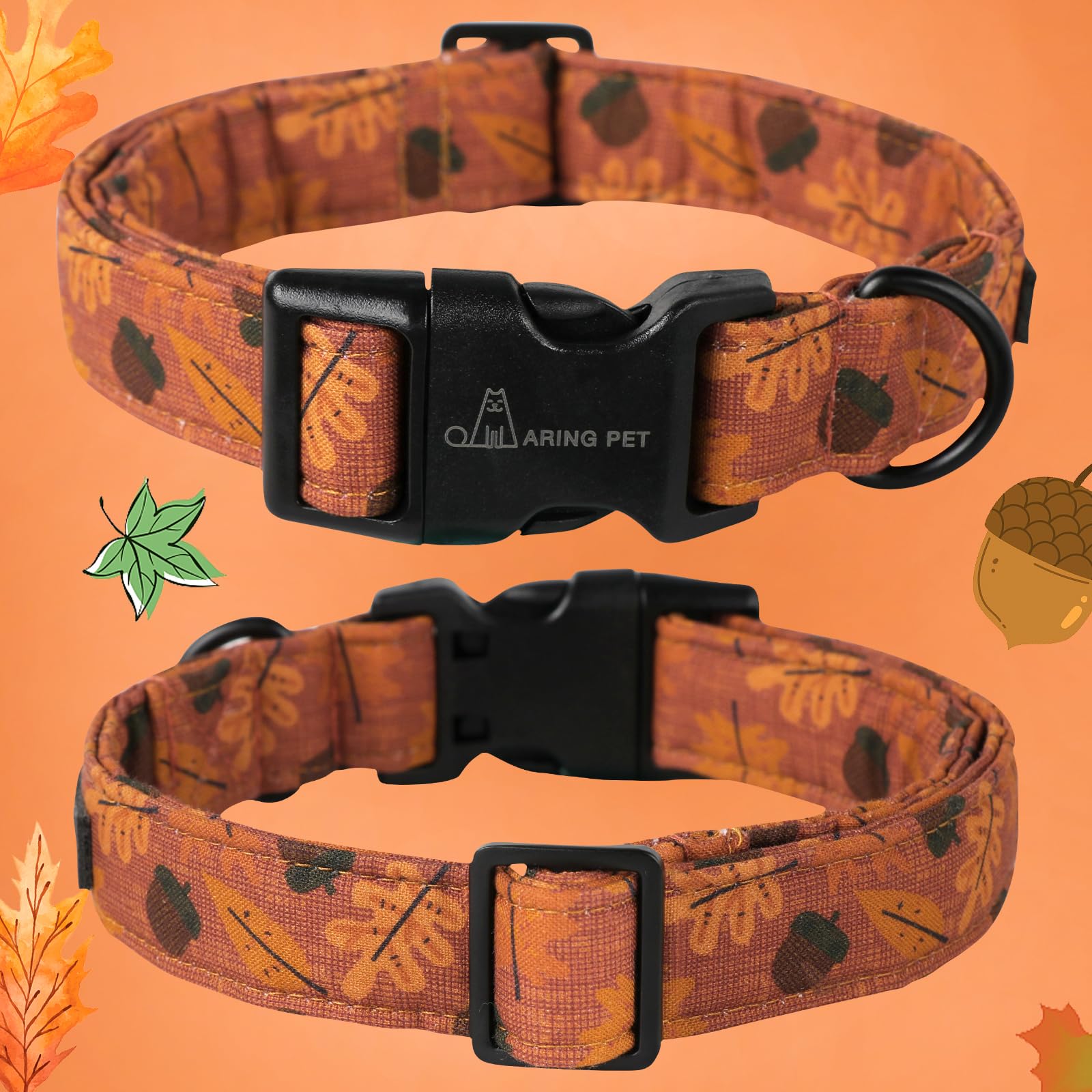 Fall Dog Collar-Cute Orange Dog Collar for Small Dogs, Cotton Lightweight Dog Collars with Quick Release Buckle for Small Medium Large Dogs
