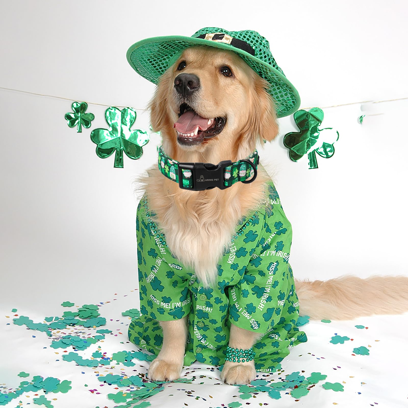 St Patrick's Day Dog Collar-Cute Clovers Dog Collar, Adjustable Cotton Shamrock Pet Collar Trefoil Puppy Collars with Quick Release Buckle