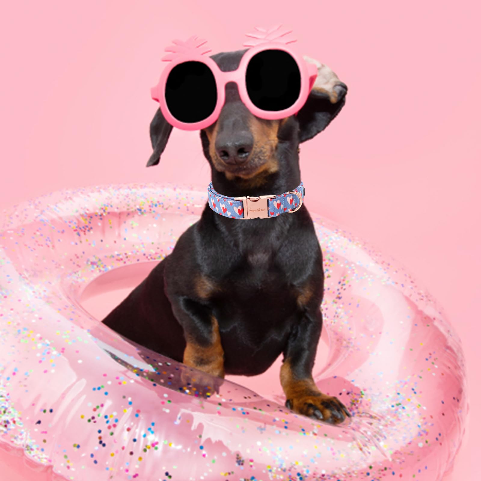 Valentine's Day Dog Collar Metal Buckle Collar Blue Pink Love Heart Gift for Small Medium Large Boys Girls Dogs Wedding