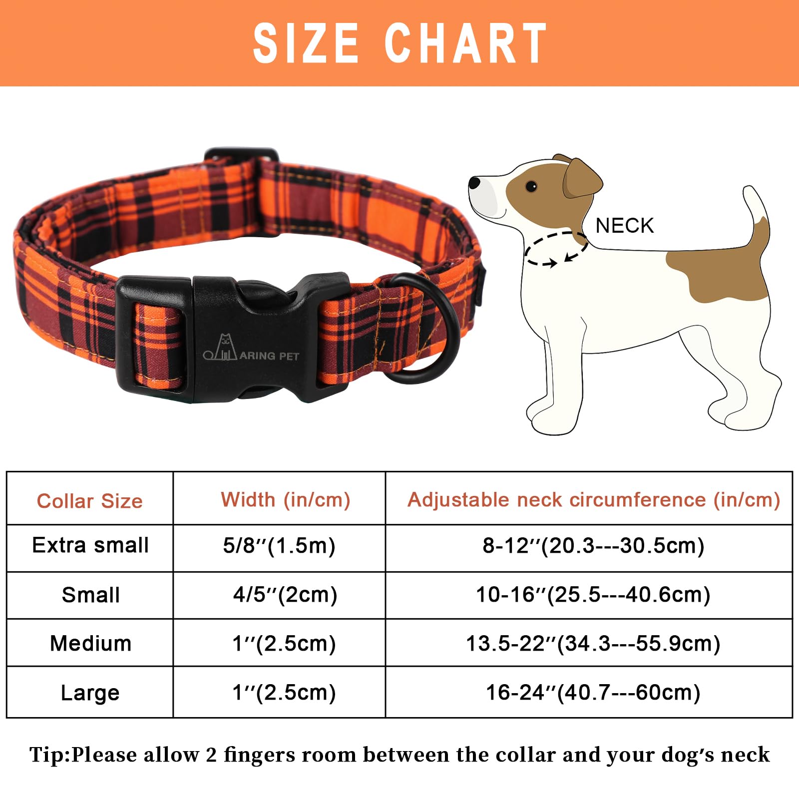 Halloween Dog Collar-Cute Fall Dog Collar for Small Dogs, Cotton Halloween Orange Grid Dog Collars for Small Medium Large Female and Male Dogs