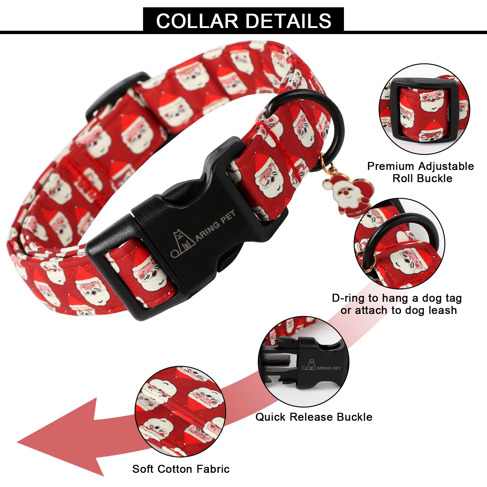 Christmas Dog Collar-Cute Red Santa Claus Dog Collars, Adjustable Christmas Pet Collars Puppy Collar with Quick Release Buckle for Girl&Boy Dogs