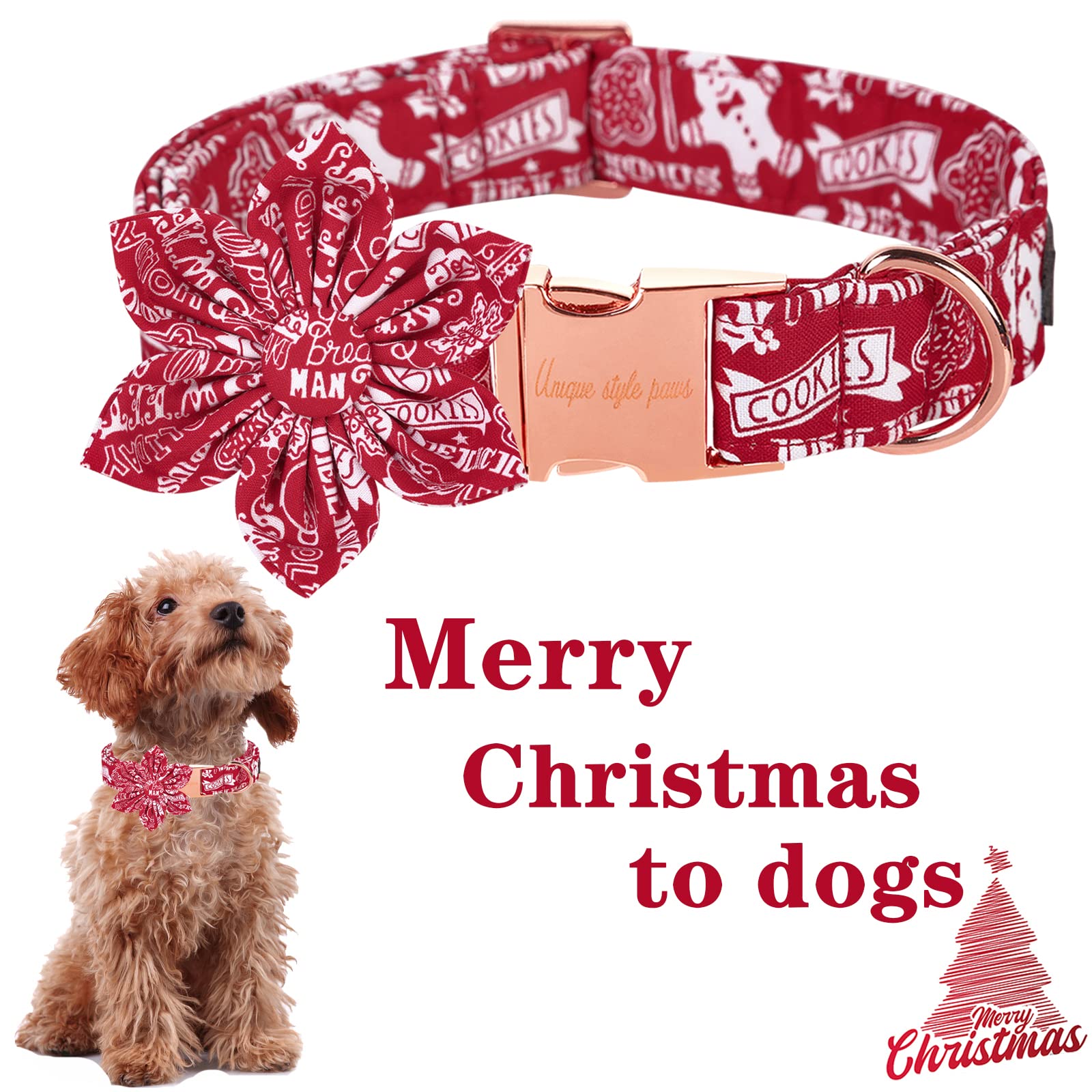 Gingerbread Snowman Theme Puppy Collar With Flower