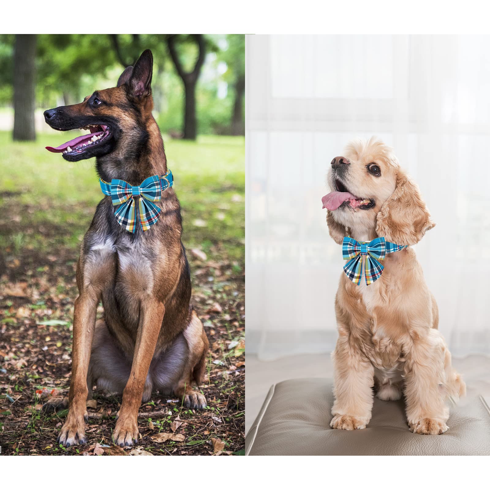 Blue Plaid Dog Collar with Sailor Bow