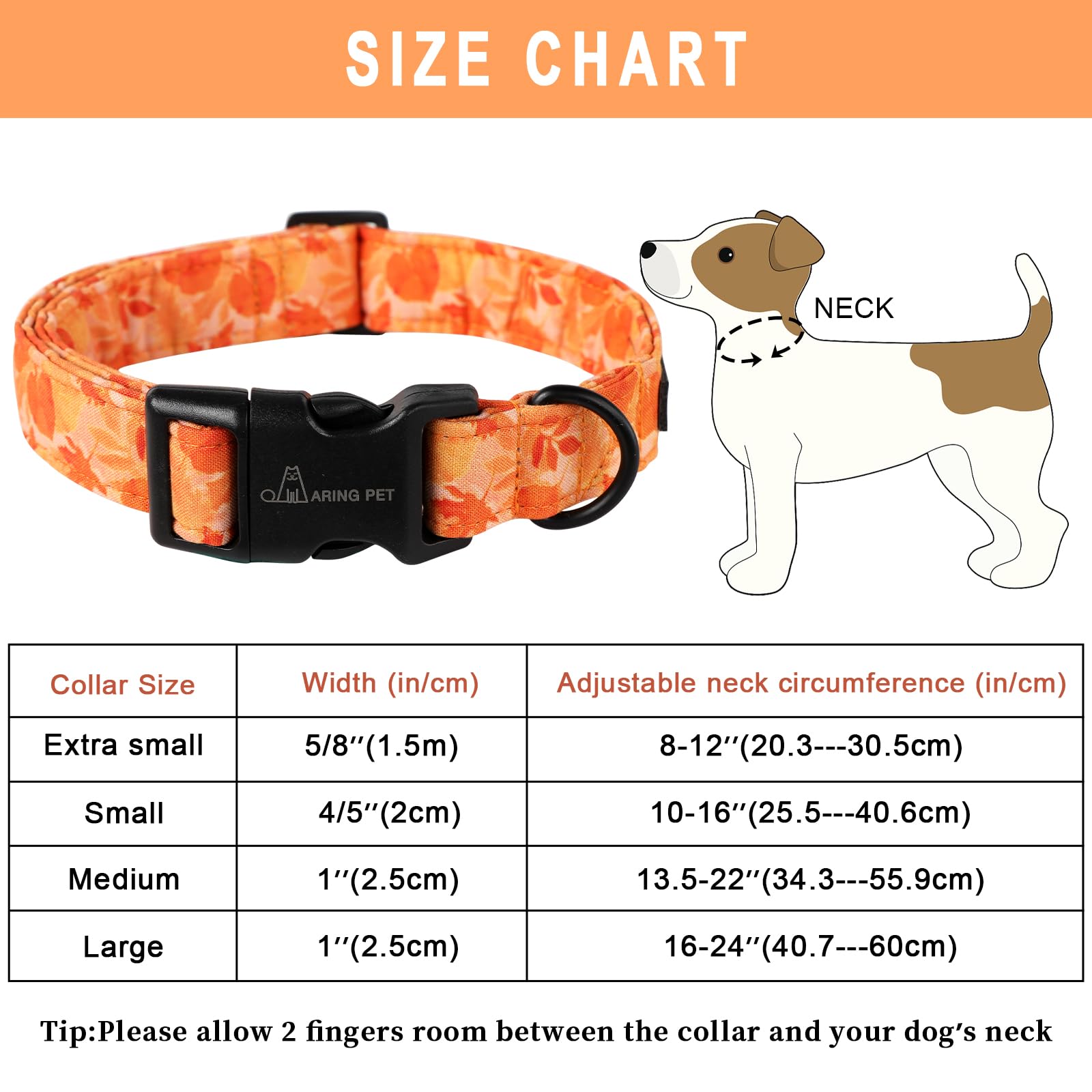 Fall Dog Collar-Cute Orange Leaves Dog Collar for Small Dogs, Cotton Lightweight Dog Collars with Quick Release Buckle for Small Medium Large Dogs