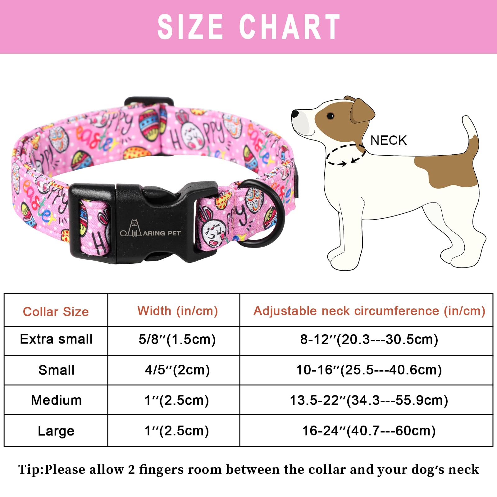 Easter Dog Collar-Cute Easter Eggs Dog Collar, Adjustable Cotton Pink Easter Pet Collar Puppy Collars with Quick Release Buckle