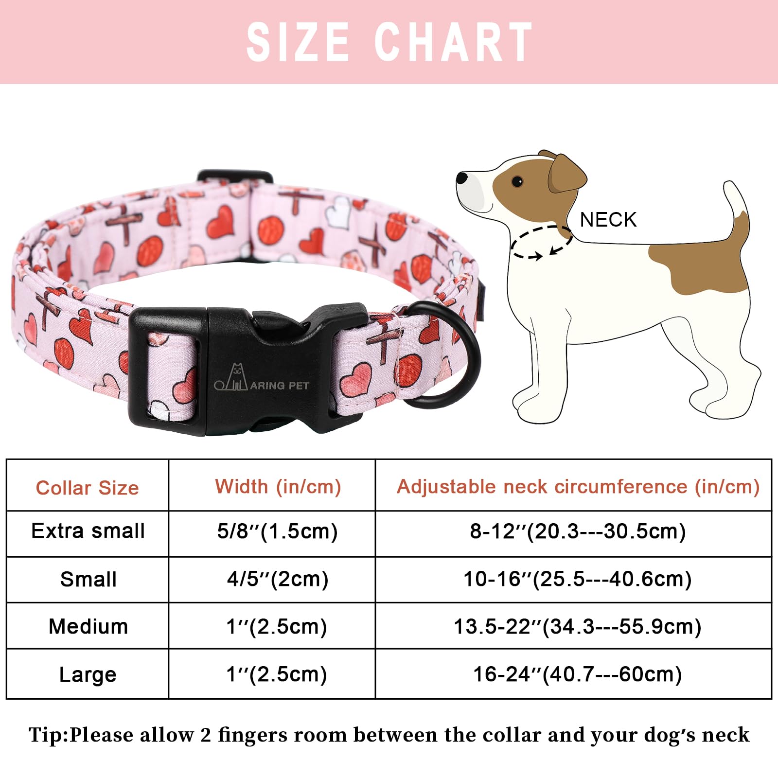 Valentine's Day Dog Collar-Cotton Pink Heart Dog Collars, Adjustable Valentine Pet Collars Girl Puppy Collar with Quick Release Buckle