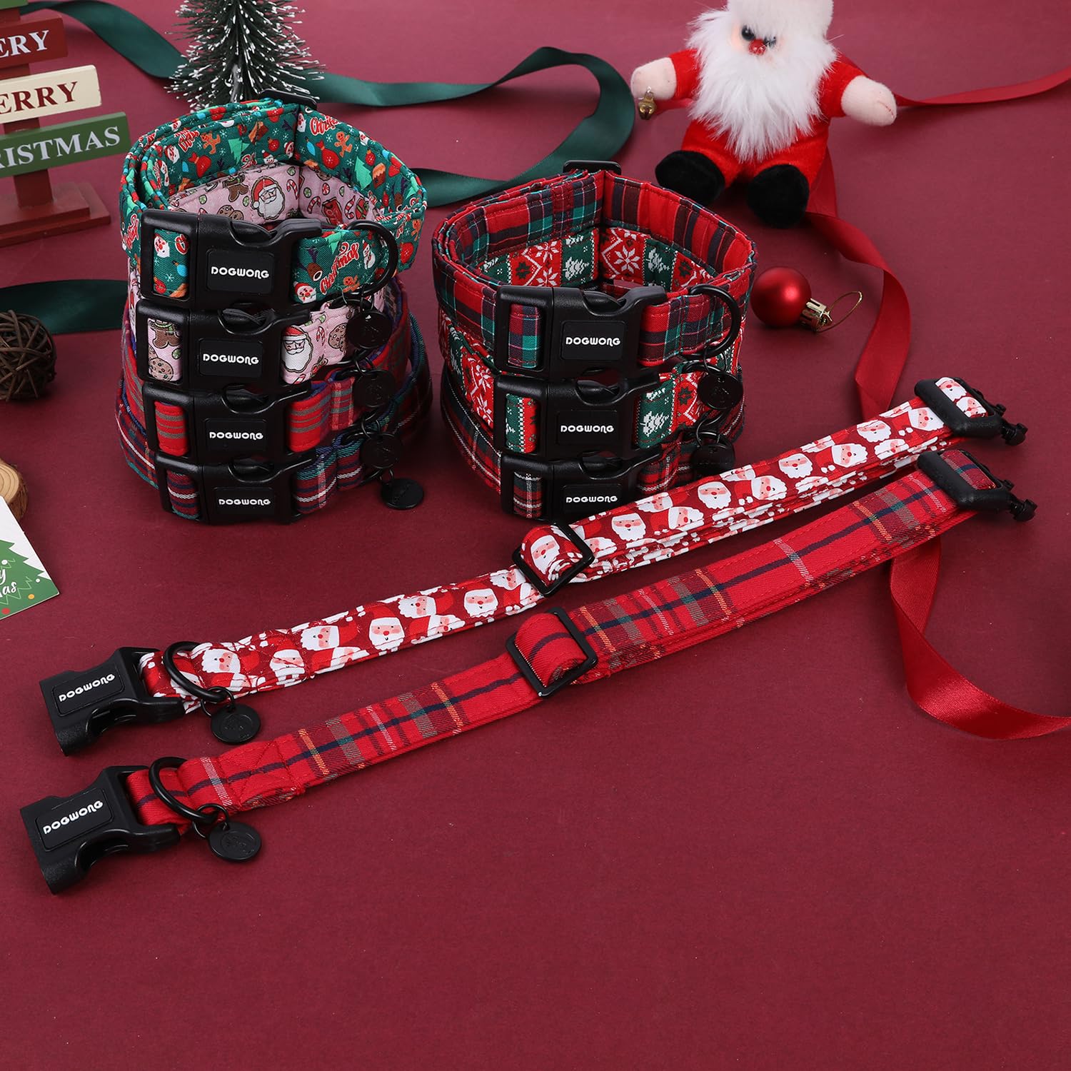 Christmas Cotton Dog Collar, Blue Tartan Christmas Dog Collar Durable Soft Fabric Pet Dog Collar Cute Blue Plaid Puppy Necklace for Small Medium Large Dog