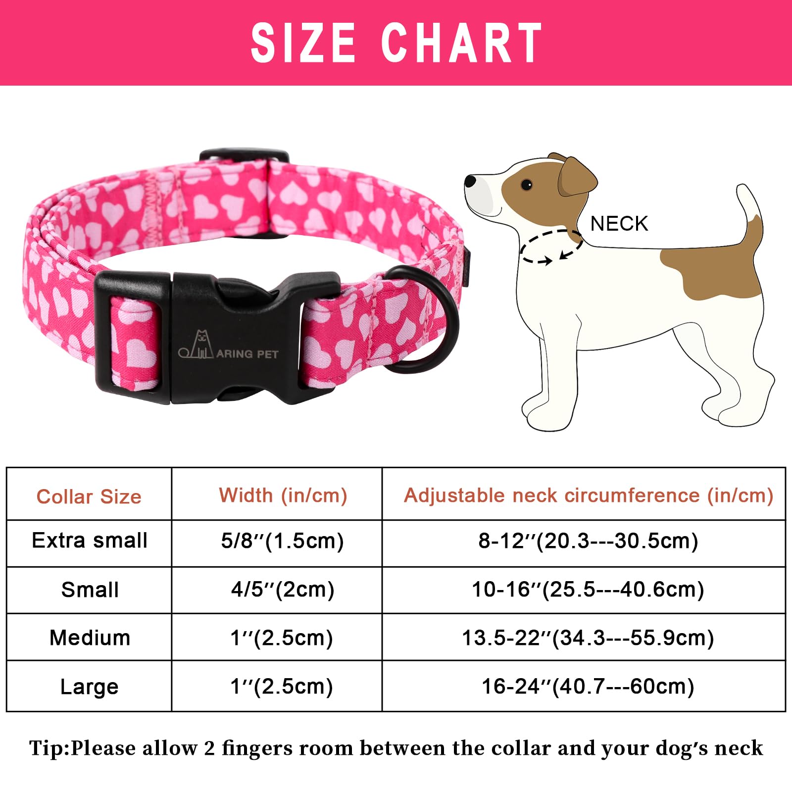 Valentine's Day Dog Collar-Cotton Pink Heart Dog Collars, Adjustable Valentine Heart Pet Collars Puppy Collar with Quick Release Buckle for Girl&Boy Dogs