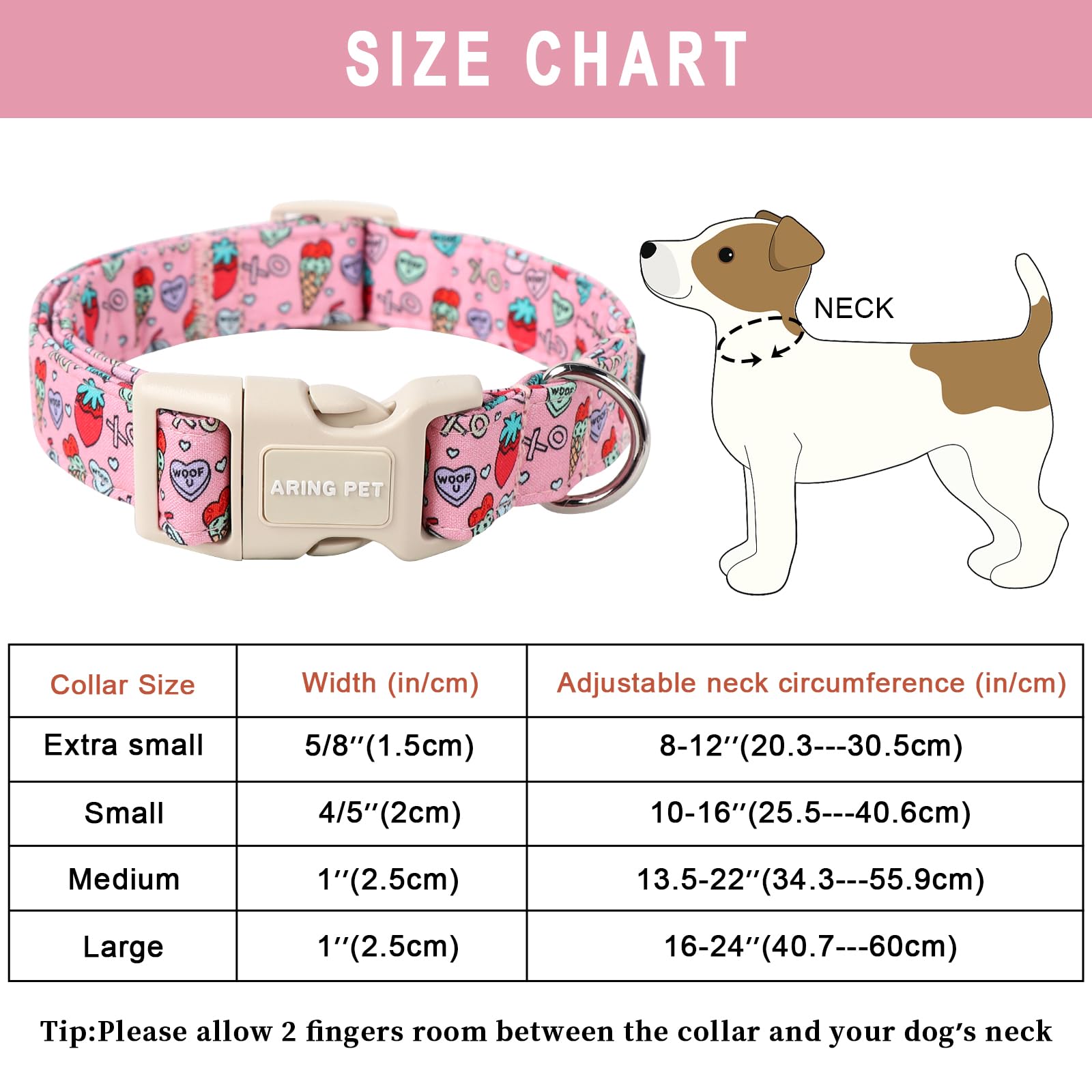 Valentine's Day Dog Collar-Cotton Pink Girl Dog Collars, Adjustable Valentine Pet Collars Puppy Collar with Quick Release Buckle for Girl&Boy Dogs