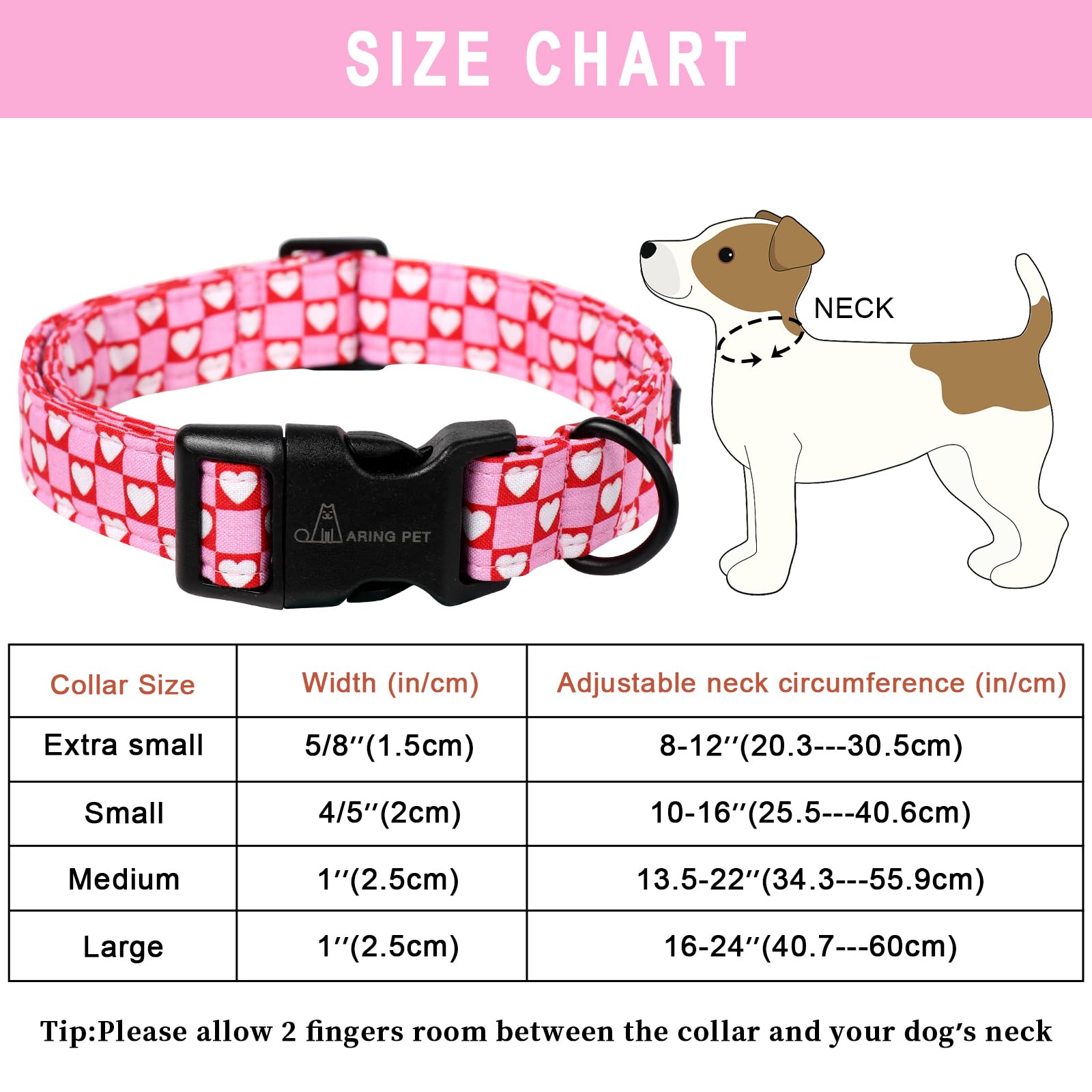 Valentine's Day Dog Collar-Cotton Pink Heart Dog Collar, Adjustable Valentine Pet Collars Girl Puppy Collar with Quick Release Buckle