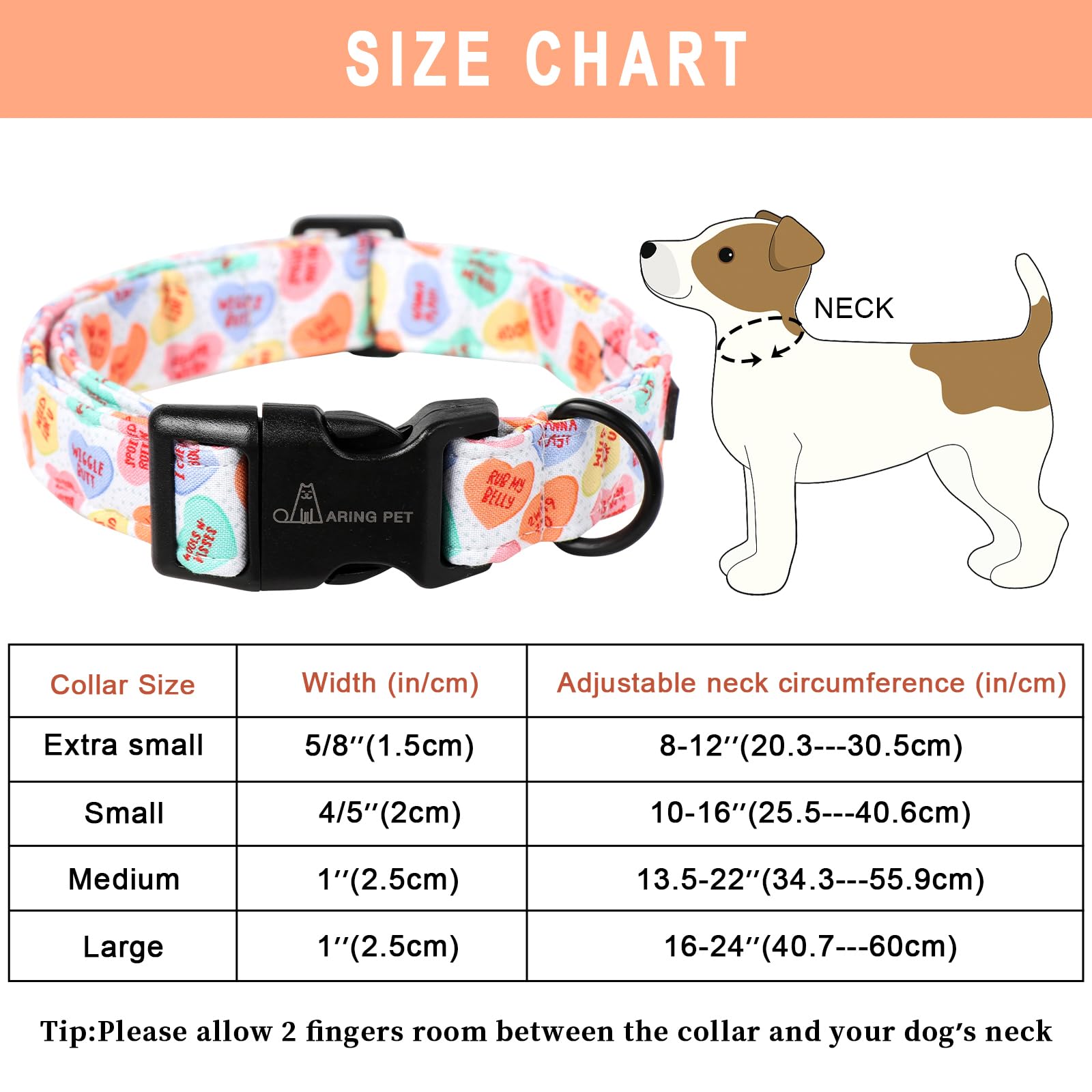 Valentine's Day Dog Collar-Cute Cotton Heart Dog Collars, Adjustable Valentine Candy Heart Pet Collars Girl Puppy Collar with Quick Release Buckle
