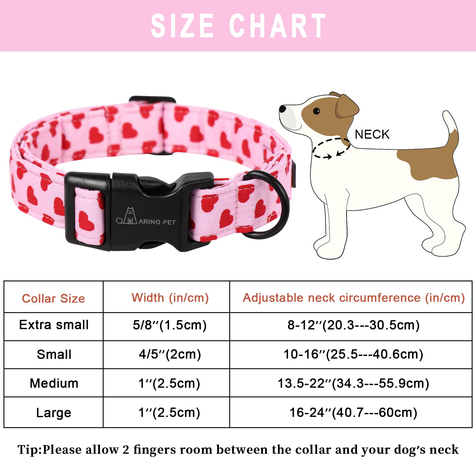 Valentine's Day Dog Collar-Cute Cotton Heart Dog Collars, Adjustable Valentine Pink Heart Pet Collars Girl Puppy Collar with Quick Release Buckle
