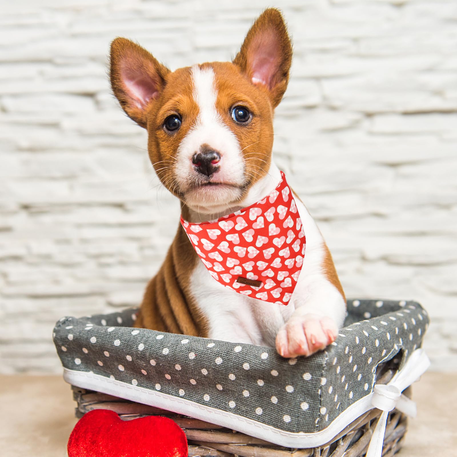 Valentine's Day Dog Bandana 2 Pack-Cute Black&Red Heart Dog Bandanas, Reversible Wedding Dog Triangle Bibs Pet Scarf Gifts for Dogs and Cats