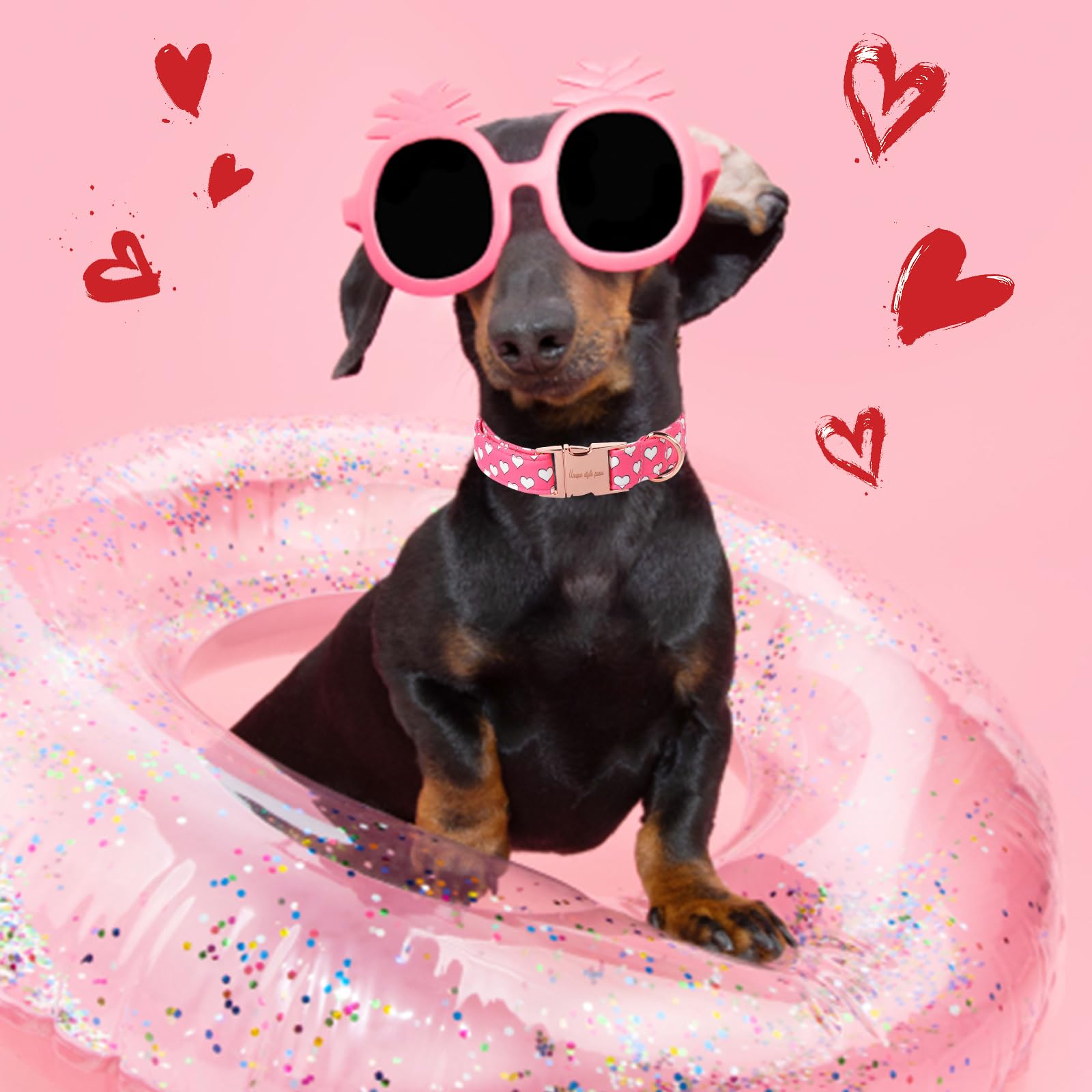 Dog Collar Metal Buckle Collar for Valentine's Day Gift Pink Heart Love for Small Medium Large Boys Girls Dogs