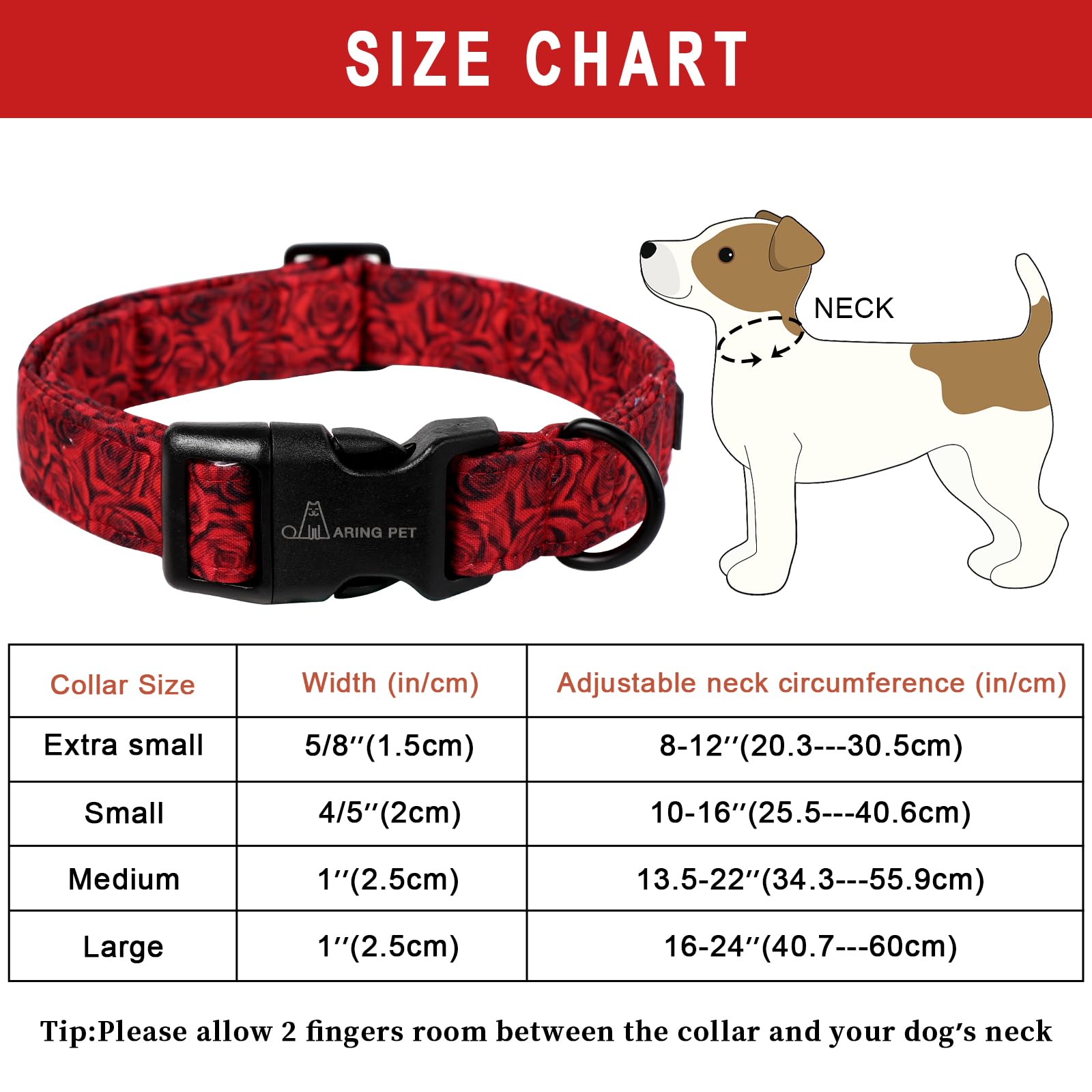 Valentine's Day Dog Collar-Cotton Red Rose Dog Collars, Adjustable Valentine Pet Collars Puppy Collar with Quick Release Buckle
