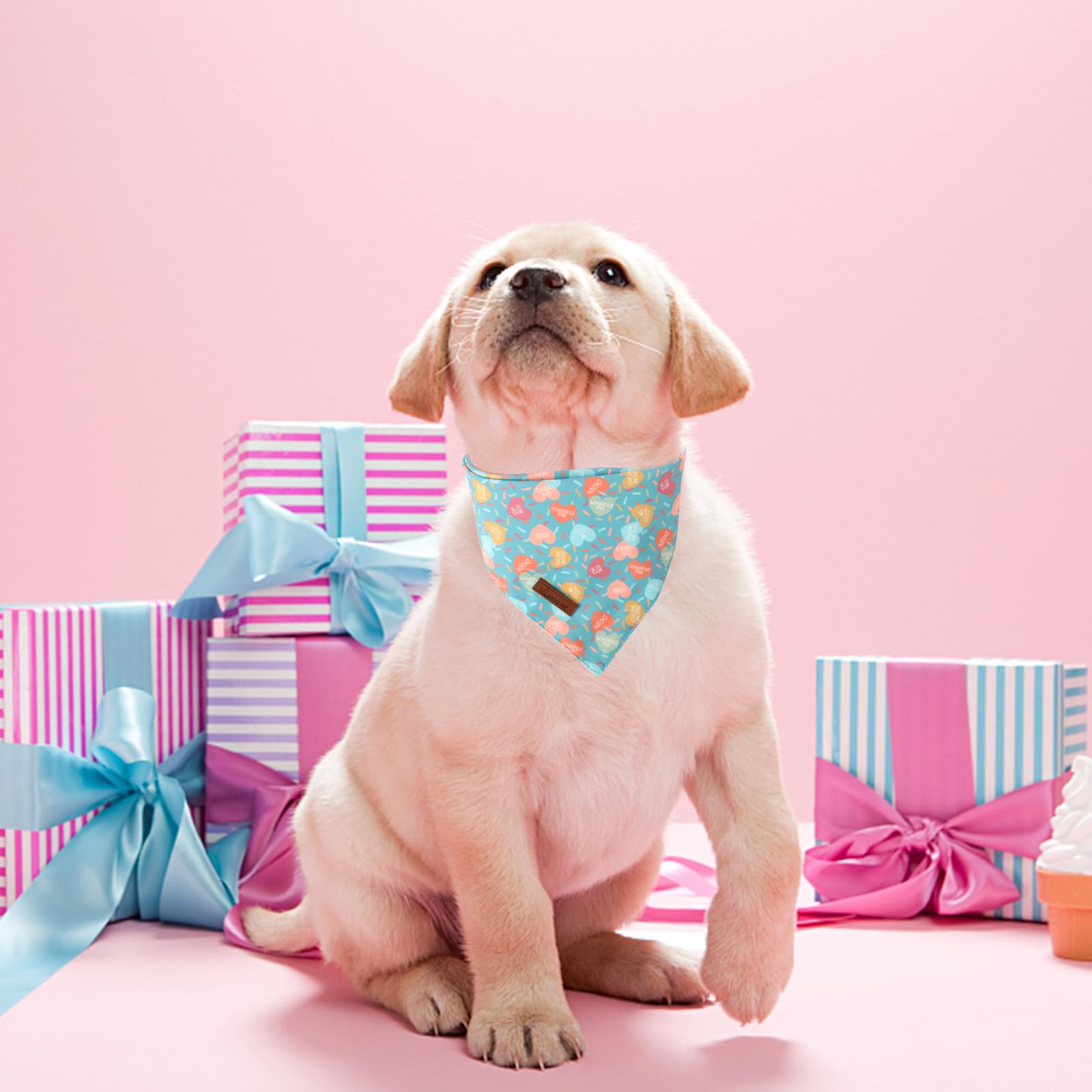 Valentine's Day Dog Bandana 2 Pack-Cute Blue&Candy Heart Dog Bandanas, Reversible Wedding Dog Triangle Bibs Pet Scarf Gifts for Dogs and Cats