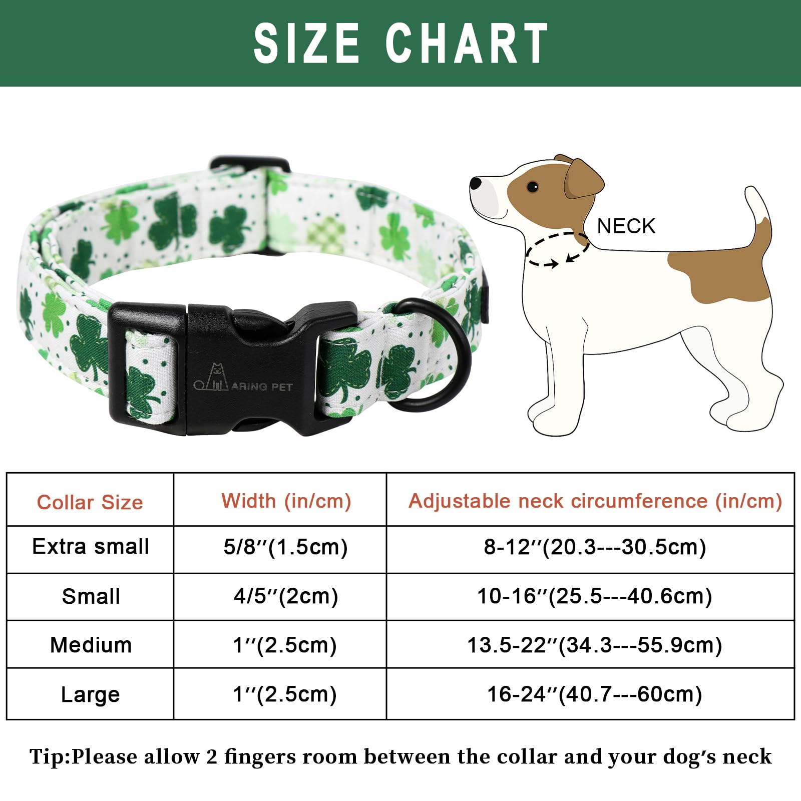 St Patrick's Day Dog Collar-Cute Clovers Dog Collar, Adjustable Cotton Shamrock Pet Collar Puppy Collars with Quick Release Buckle