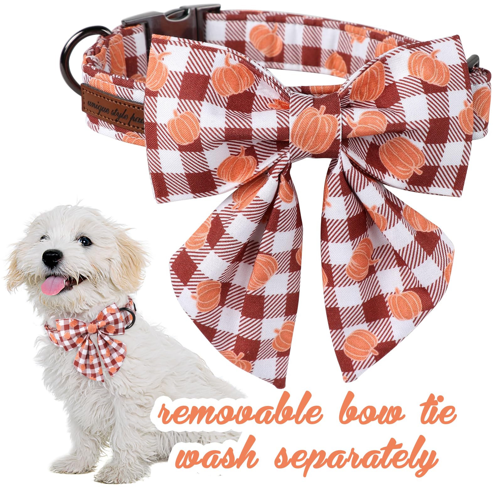 Halloween Pumpkin Plaid Dog Collar with Sailor Bow