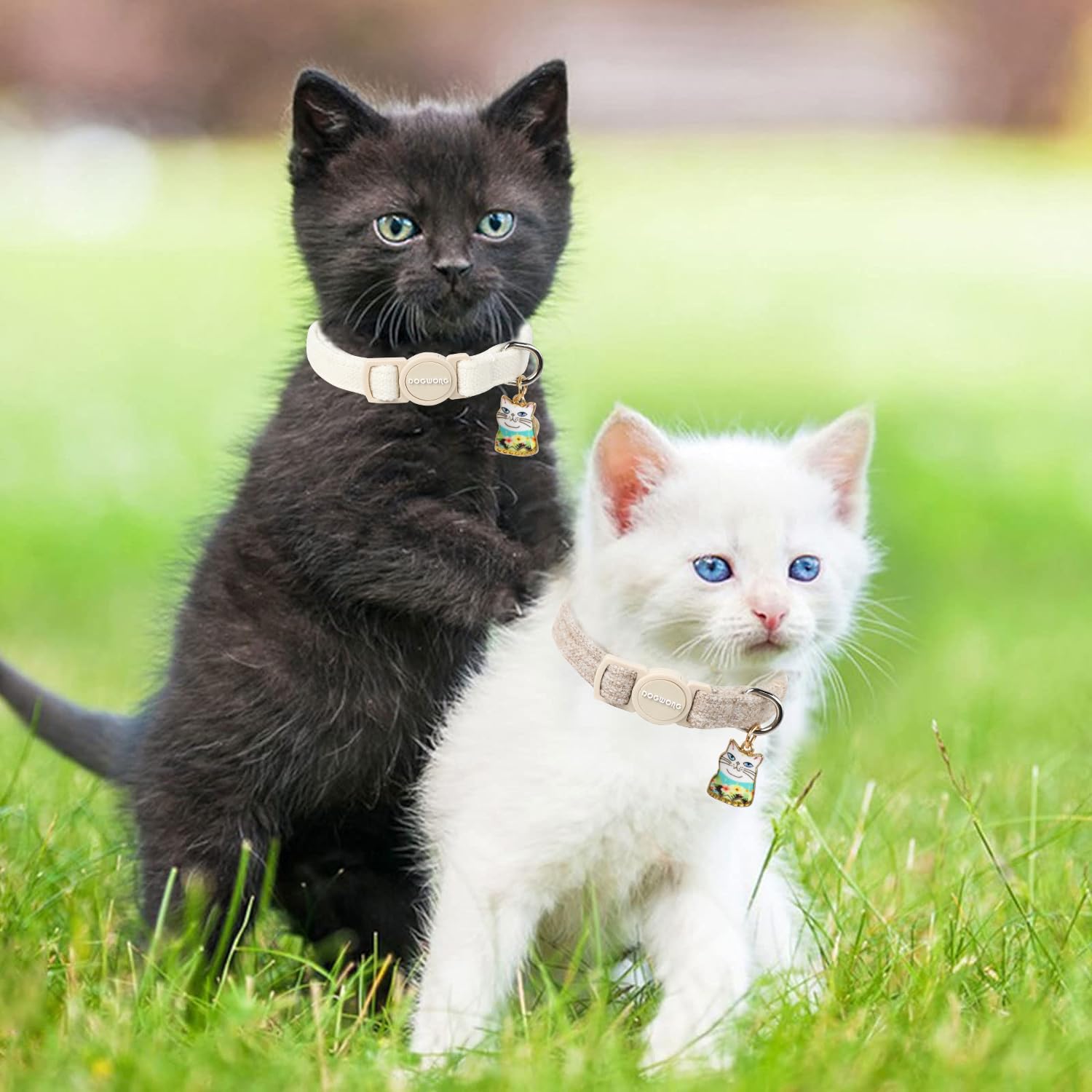 Cat Collar,2 Pack White Hemp Cat Collars Breakaway with Bell, Safety Buckle Wedding Cat Collar for Girl Boy Cats and Small Dogs，Adjustable 7-12 Inch,Pet Supplies Accessories