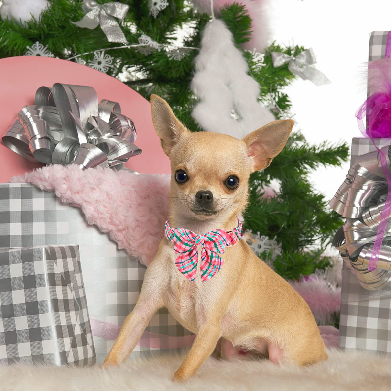 Pink & Green Plaid Dog Collar with Sailor Bow