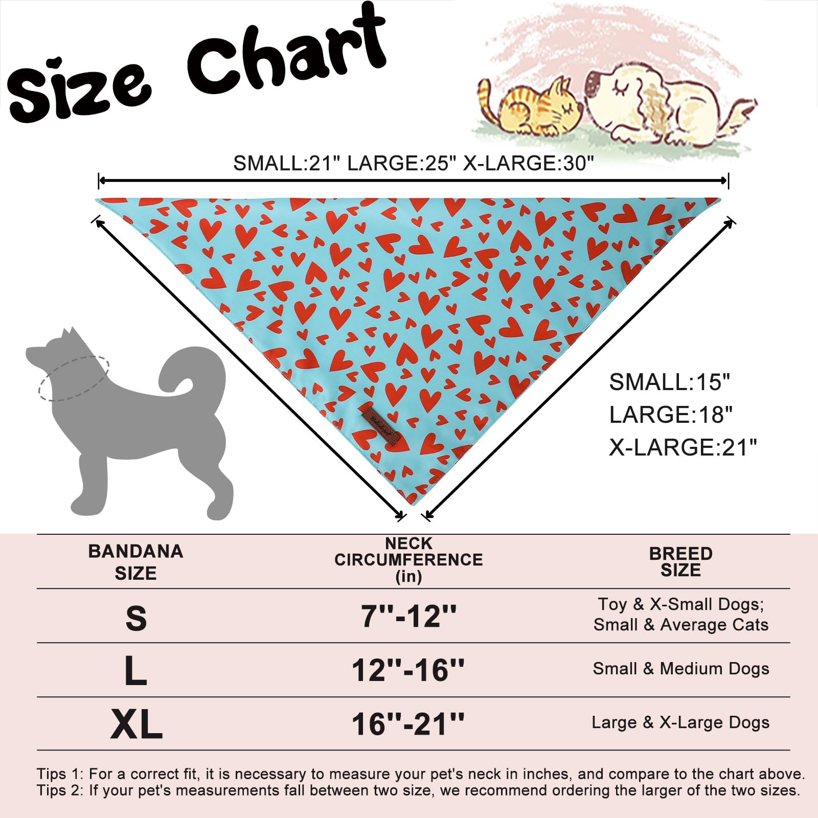 Valentine's Day Dog Bandanas 2 Pack, Pink and Sky Blue Heart Pattern Valentines Dog Scarf Bib for Boy and Girl, Cute Holiday Bandana for Dogs and Cats