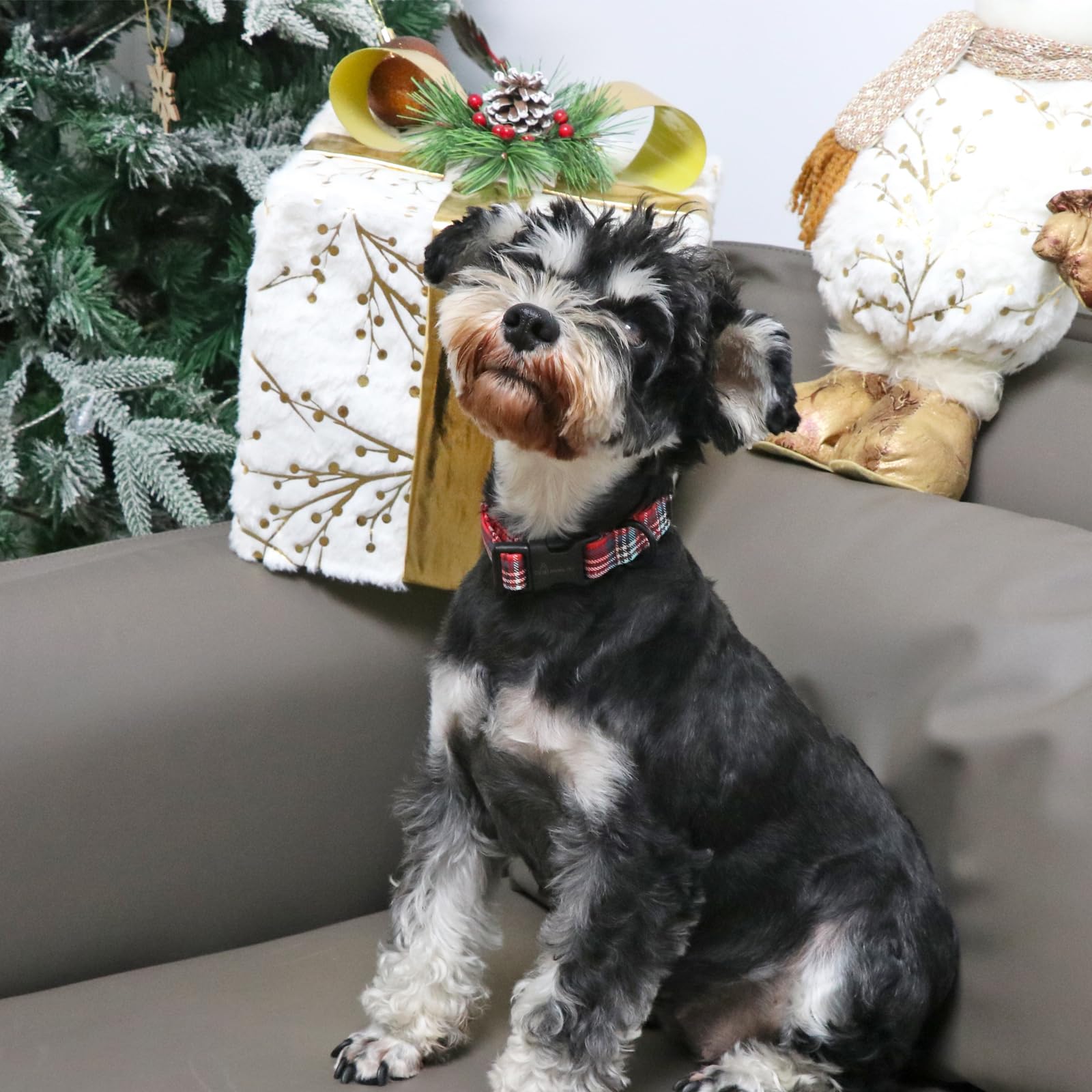 Christmas Dog Collar Cute Red Plaid Dog Collar, Adjustable Cotton Christmas Dog Collars Puppy Collar for Small Medium Large Dogs
