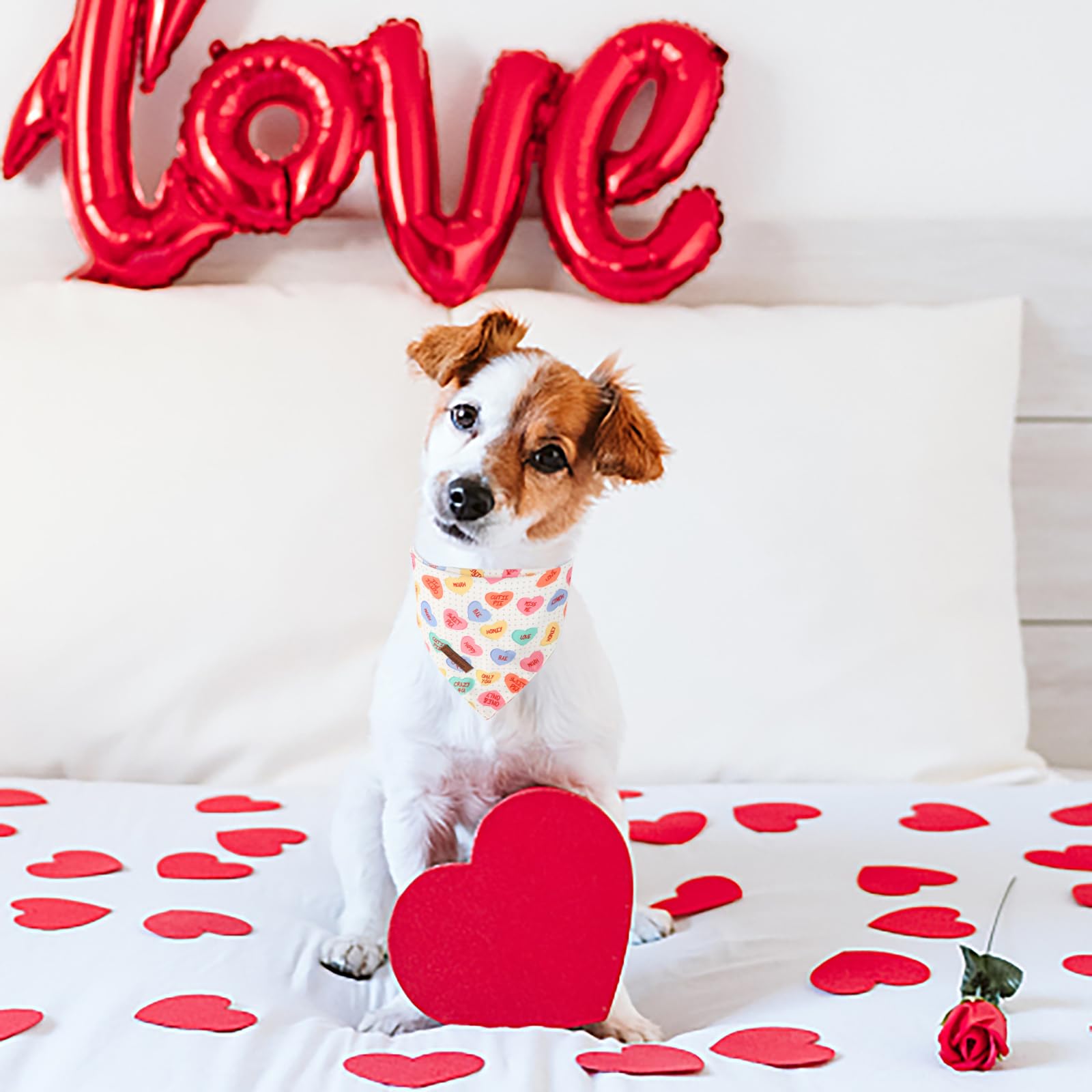 Valentine's Day Dog Bandana 2 Pack-Cute Blue&Candy Heart Dog Bandanas, Reversible Wedding Dog Triangle Bibs Pet Scarf Gifts for Dogs and Cats