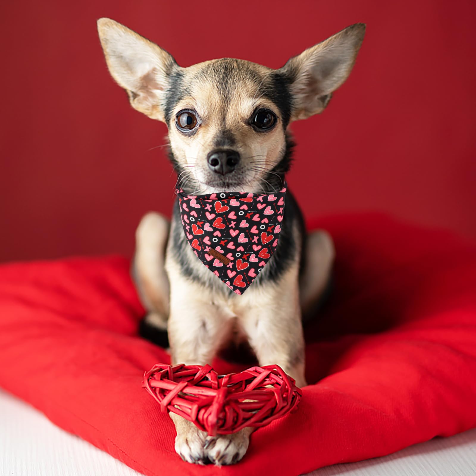 Valentine's Day Dog Bandana 2 Pack-Cute Pink&Black Heart Dog Bandanas, Reversible Wedding Dog Triangle Bibs Pet Scarf Gifts for Small Dogs and Cats