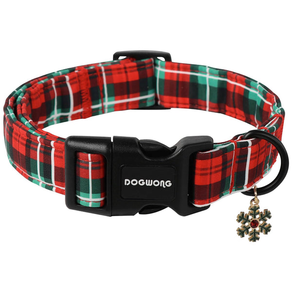 Christmas Plaid Dog Collar- Cute Red Christmas Checked Dog Collars Adjustable Designer Christmas Grid Dog Collar for Small Medium Large Dogs